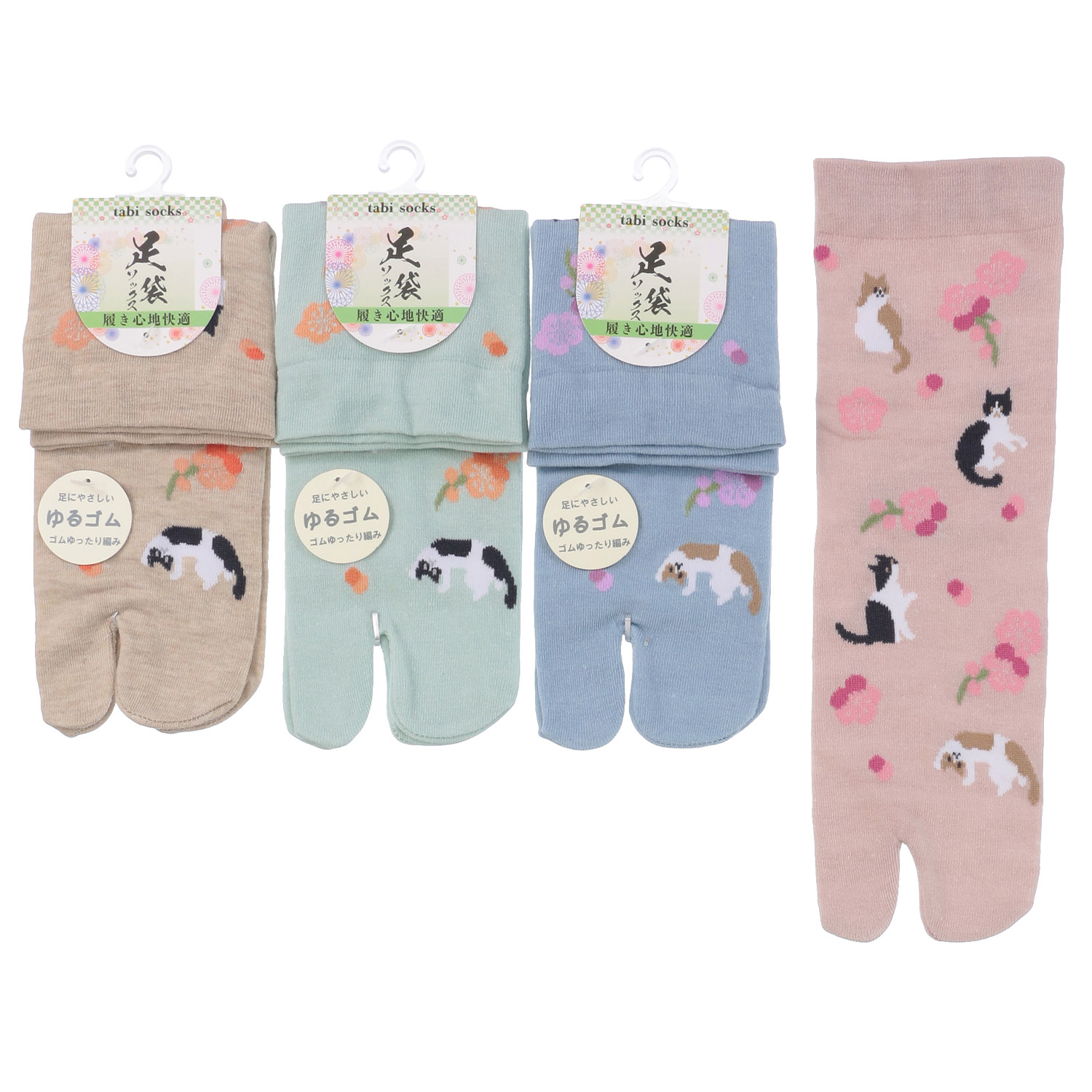 クルー丈 足袋 花と猫 靴下【在庫限り】