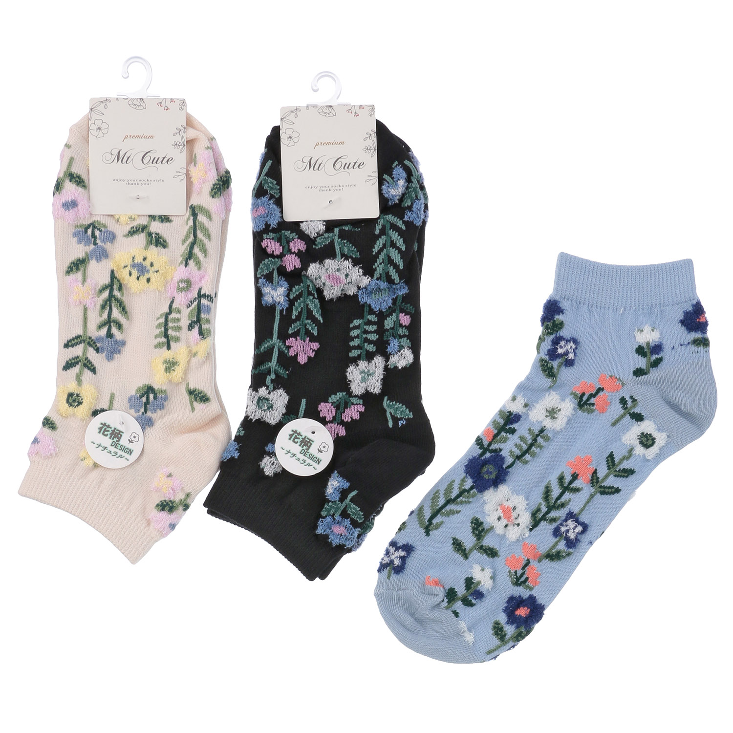 スニーカー丈 モール花柄 靴下