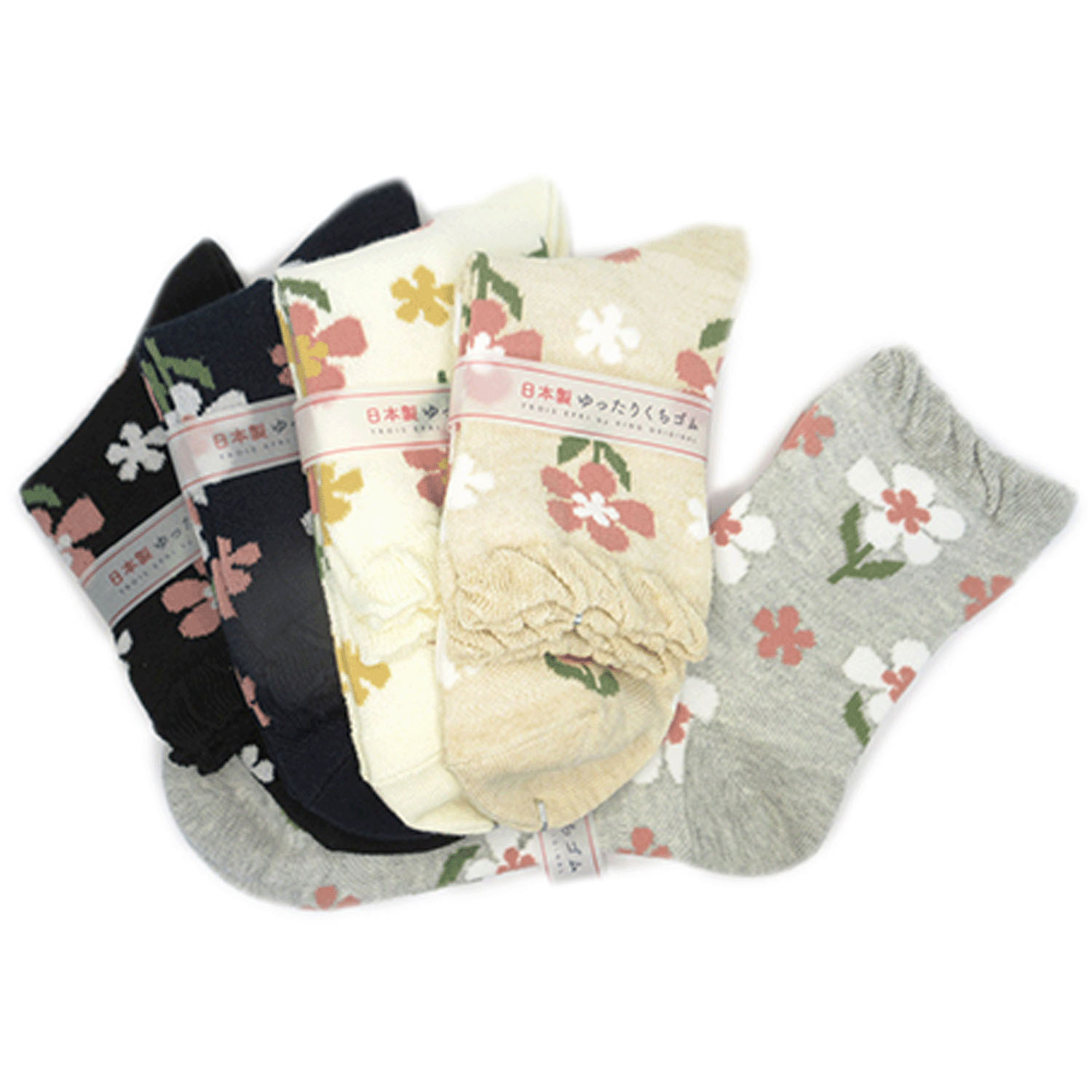 クルーソックス 総メッシュ 花柄