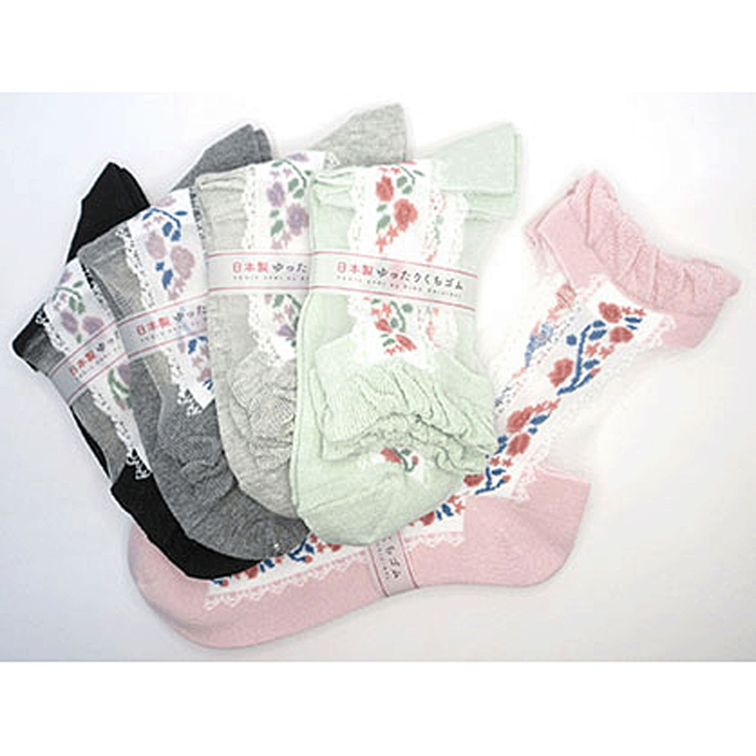 クルーソックス 足首テグス レース薔薇柄