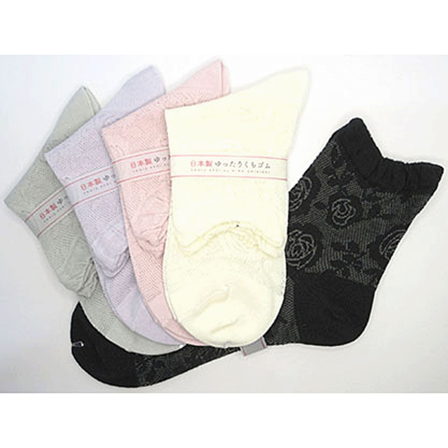 クルーソックス 小寸（21－23cm） テグスメッシュ薔薇柄