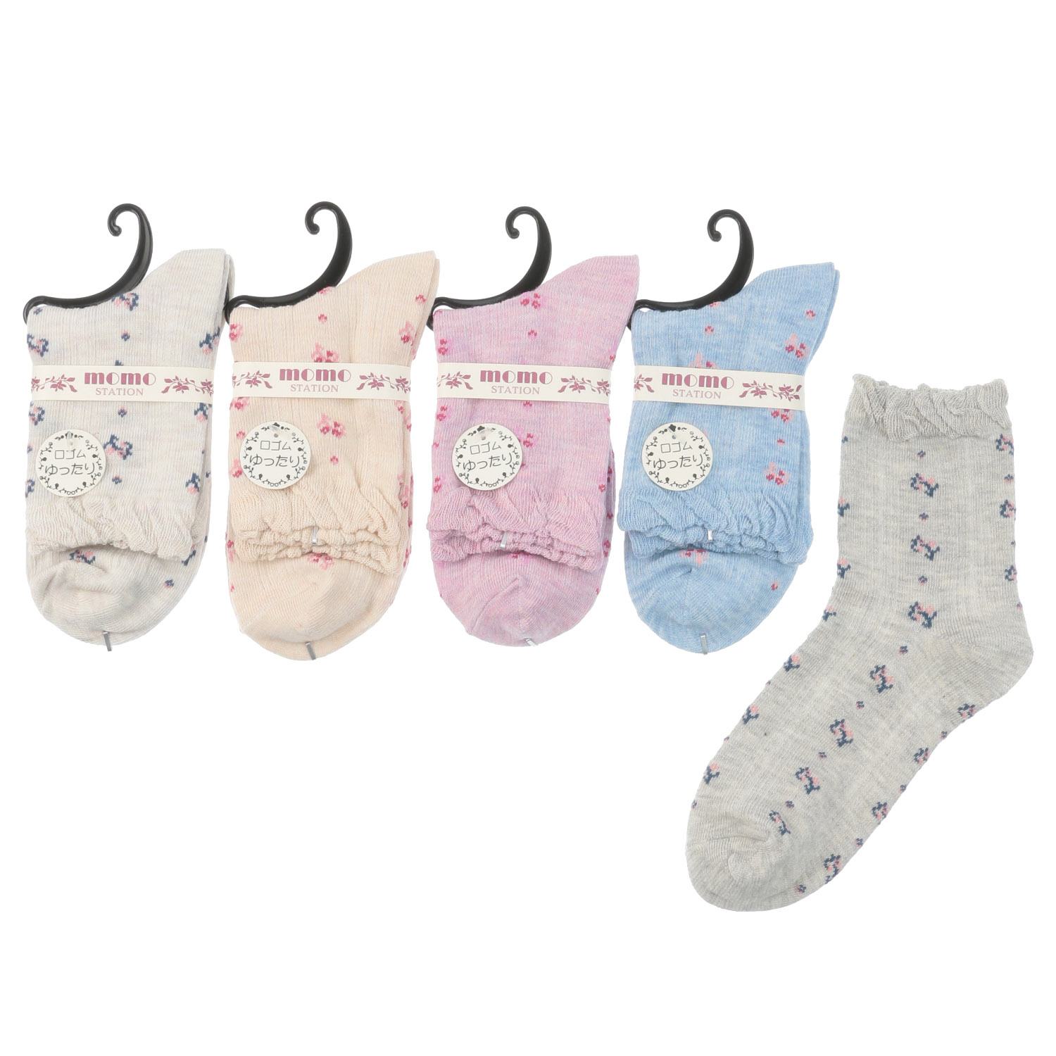 クルー スパイラル 小花 靴下