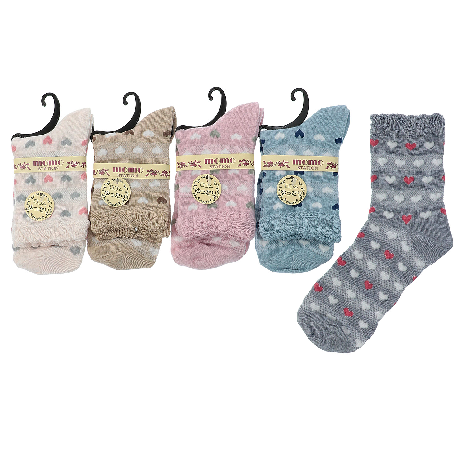 クルー  ハート総柄  靴下