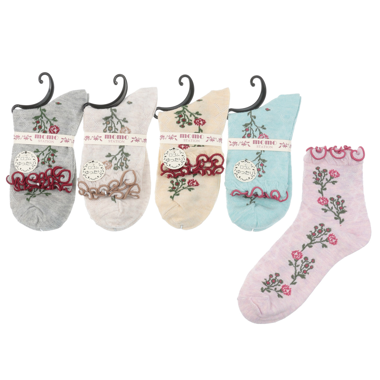 クルー 履き口 メロー お花柄 靴下