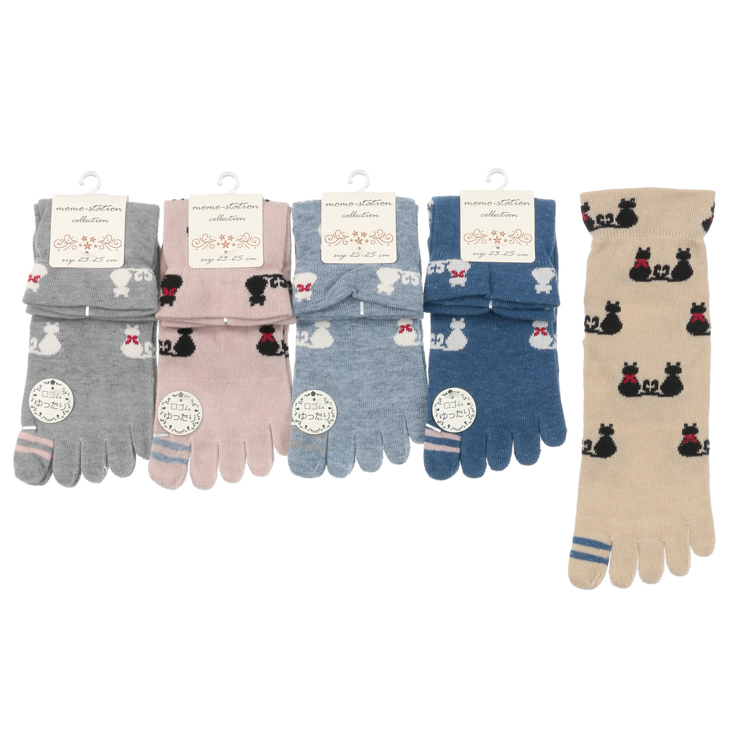 5本指 クルー 2匹猫 靴下