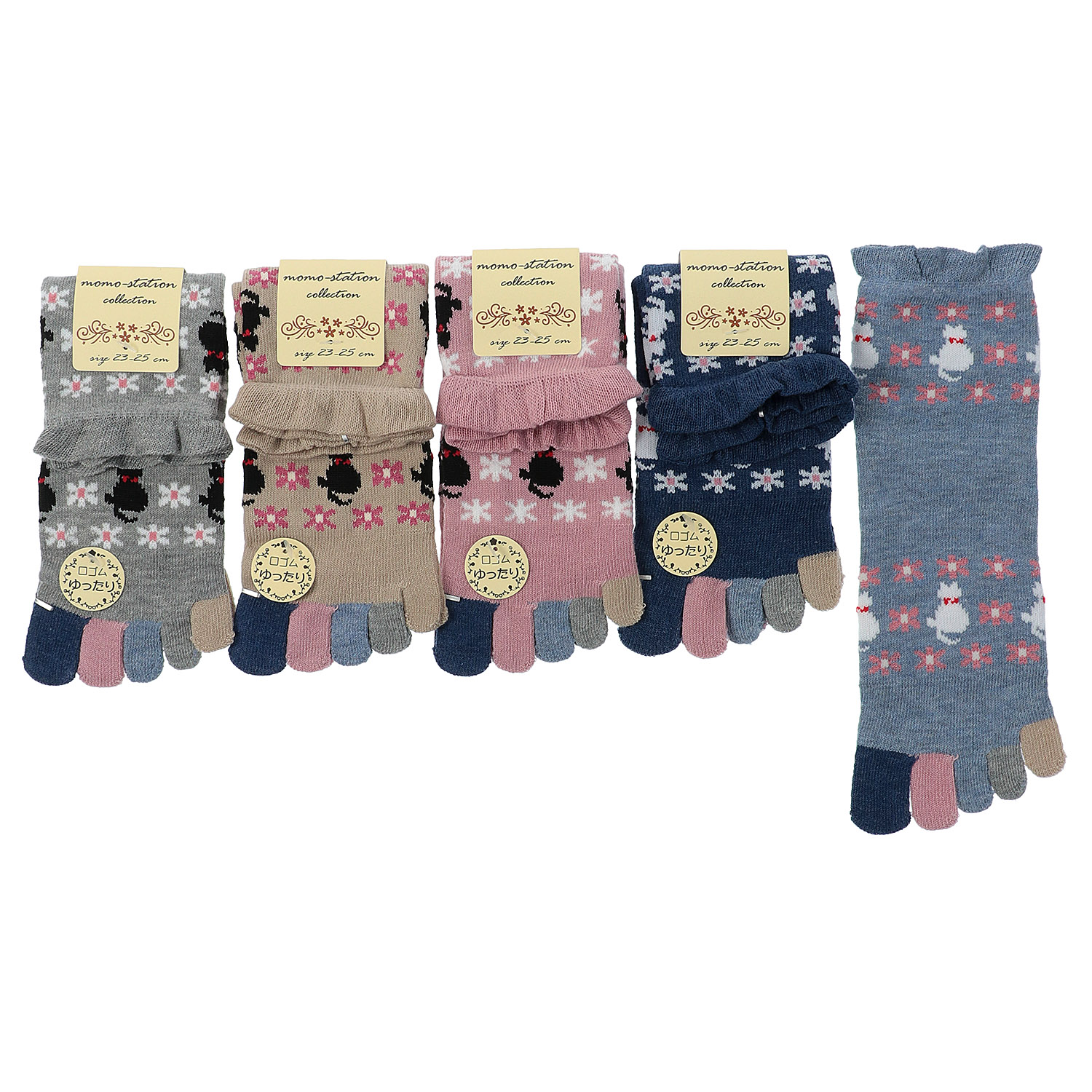 5本指 クルー丈 お花とねこ