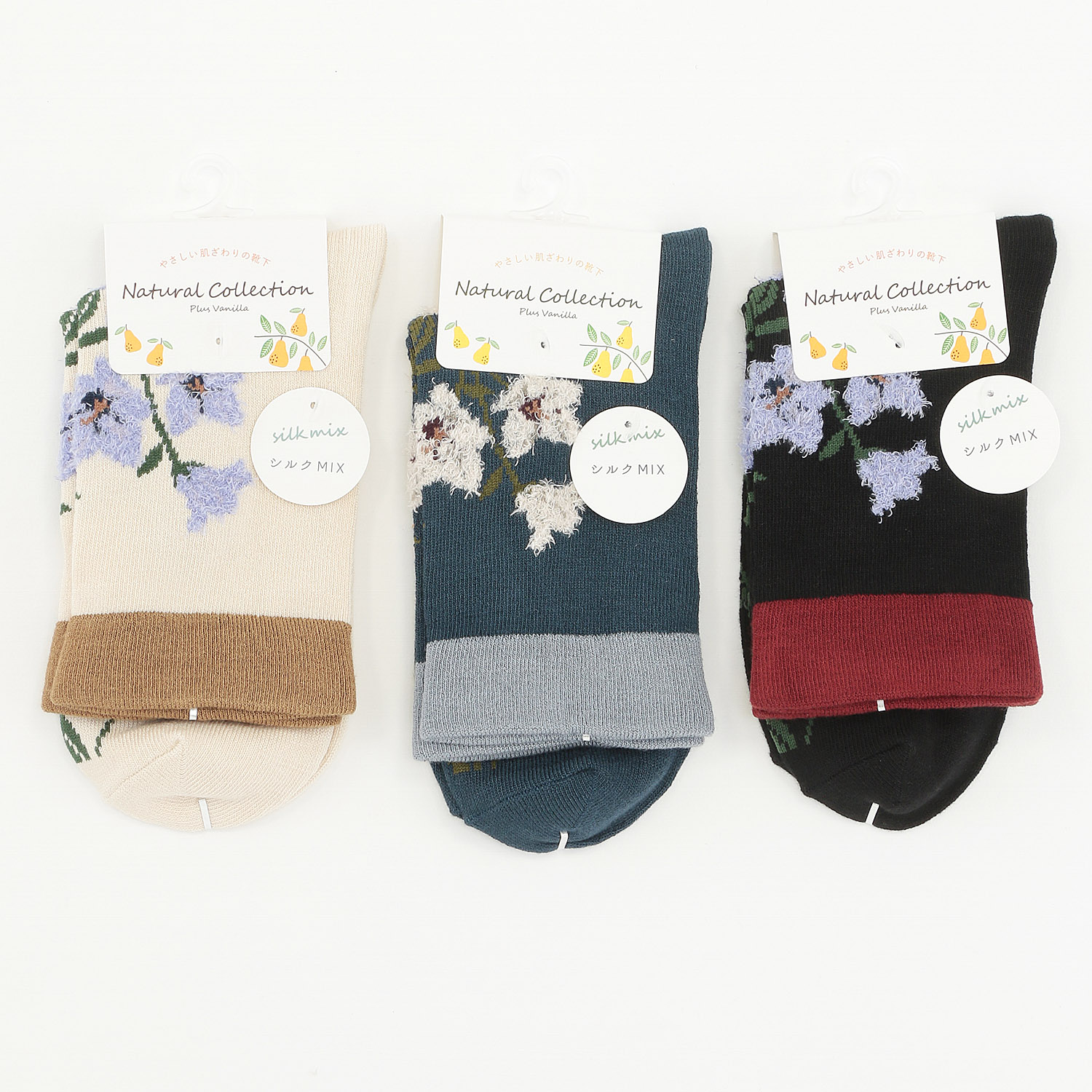 Natural Collection クルー丈 シルクミックス キキョウ柄【在庫限り】