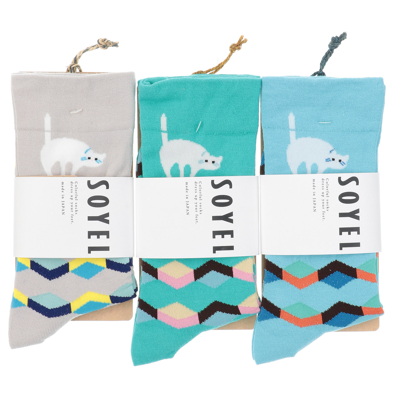 SOYLE ネコと幾何学柄 靴下