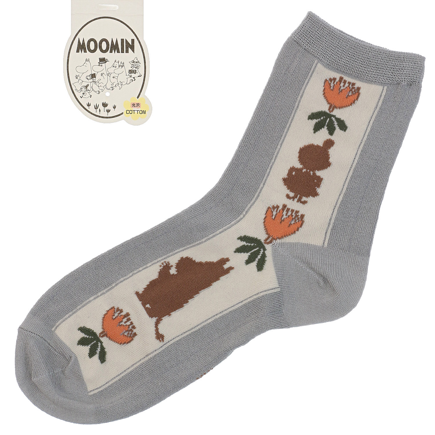 MOOMIN ロークルーソックス 光沢綿 シルエット縦ライン【在庫限り】 - 画像2