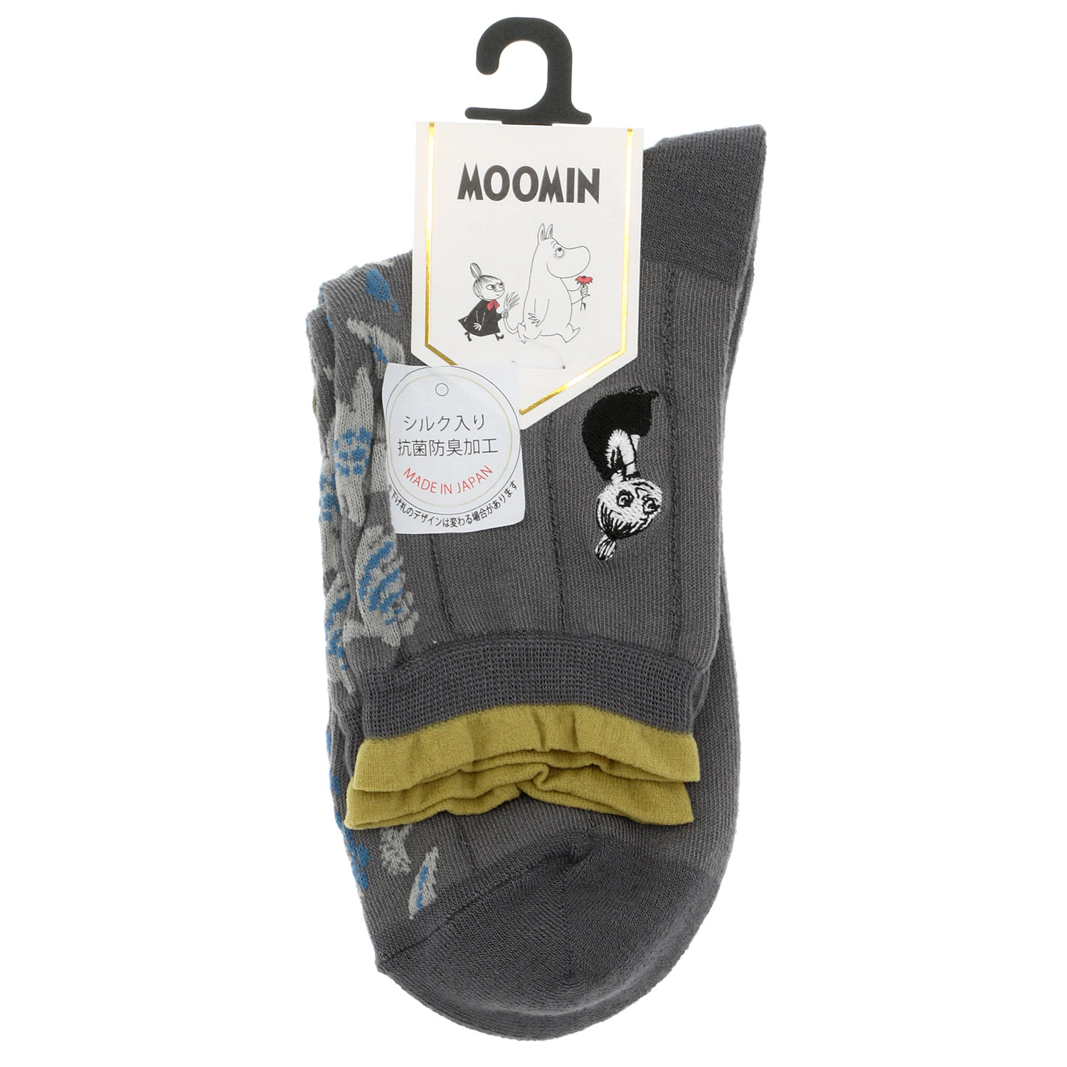 日本製 MOOMINロークルーソックス シルク入り 逆スパセンター花 ミムラ刺繍【在庫限り】 - 画像2