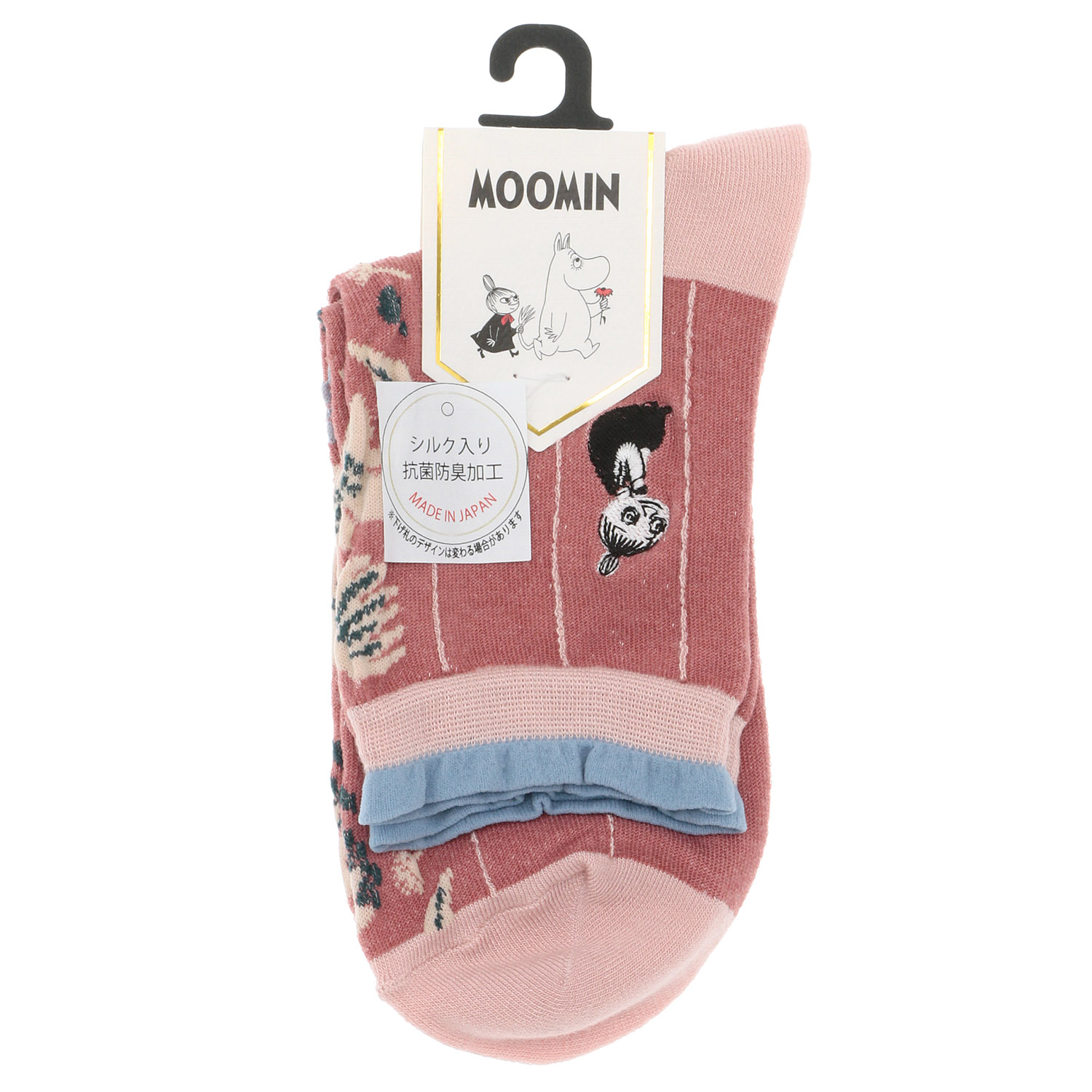 日本製 MOOMINロークルーソックス シルク入り 逆スパセンター花 ミムラ刺繍【在庫限り】 - 画像3