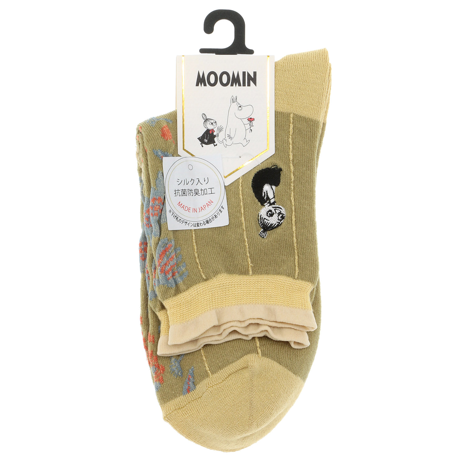 日本製 MOOMINロークルーソックス シルク入り 逆スパセンター花 ミムラ刺繍【在庫限り】 - 画像5