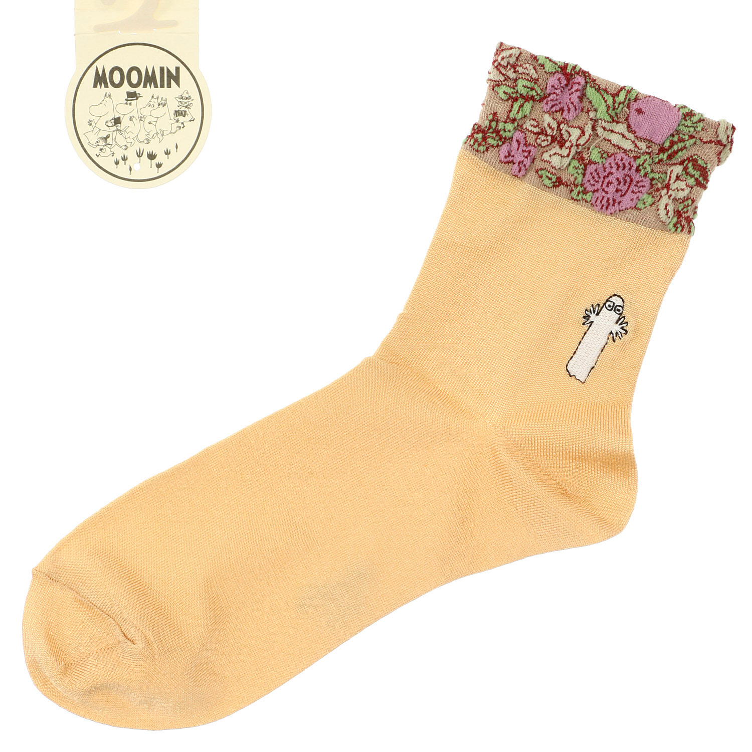 MOOMIN ロークルーソックス ゴム口逆スパ 花柄＋ニョロニョロ刺繍 - 画像4