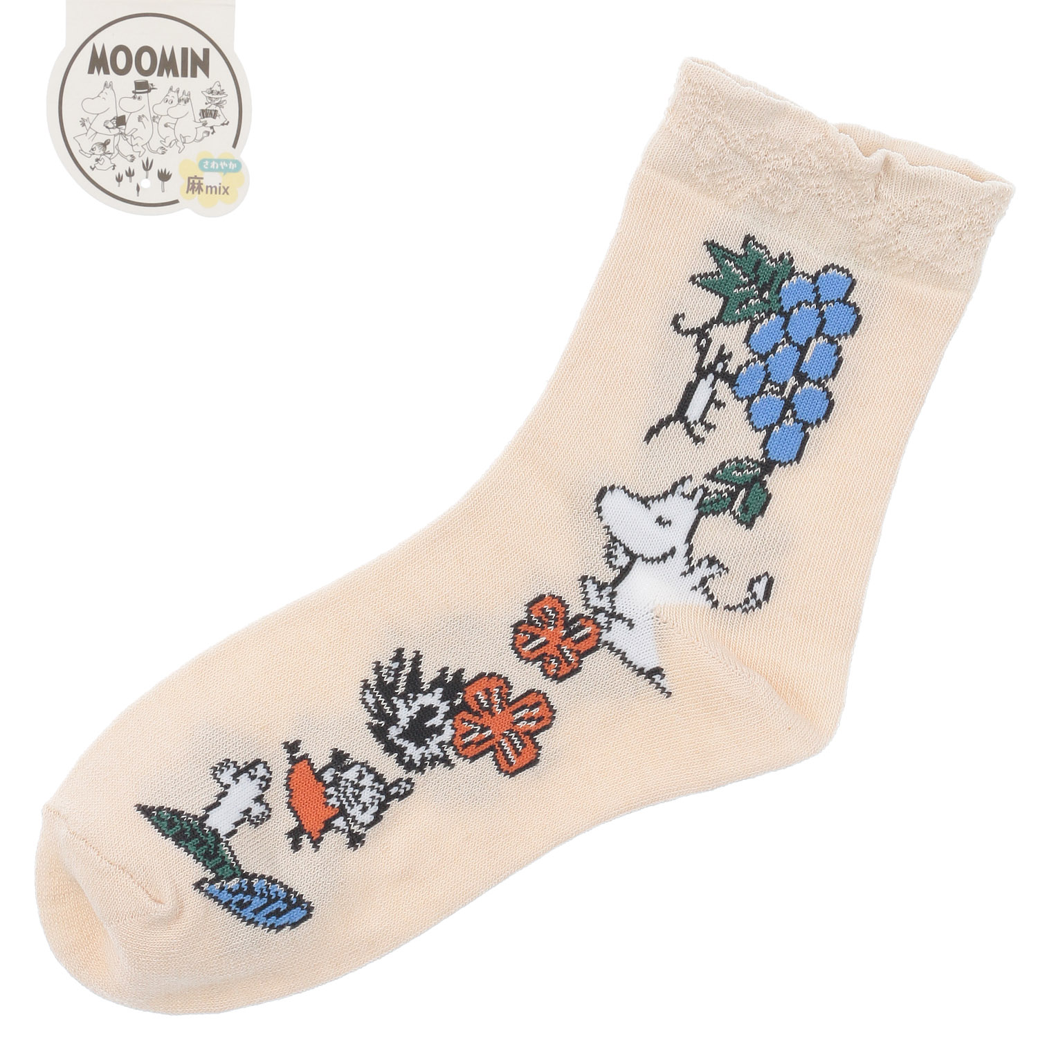 MOOMIN ロークルーソックス 麻入り フルーツガーデンサイド柄 - 画像3