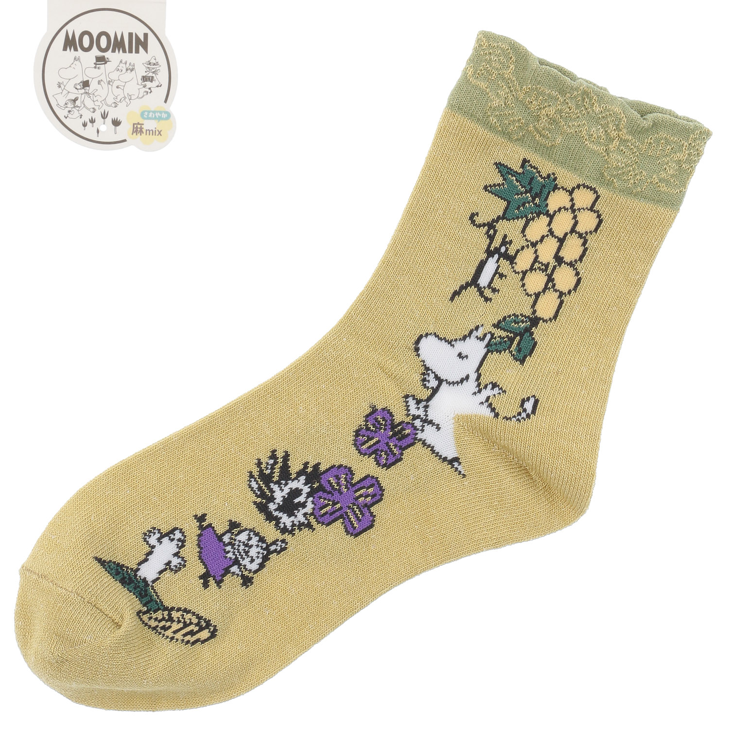 MOOMIN ロークルーソックス 麻入り フルーツガーデンサイド柄 - 画像4