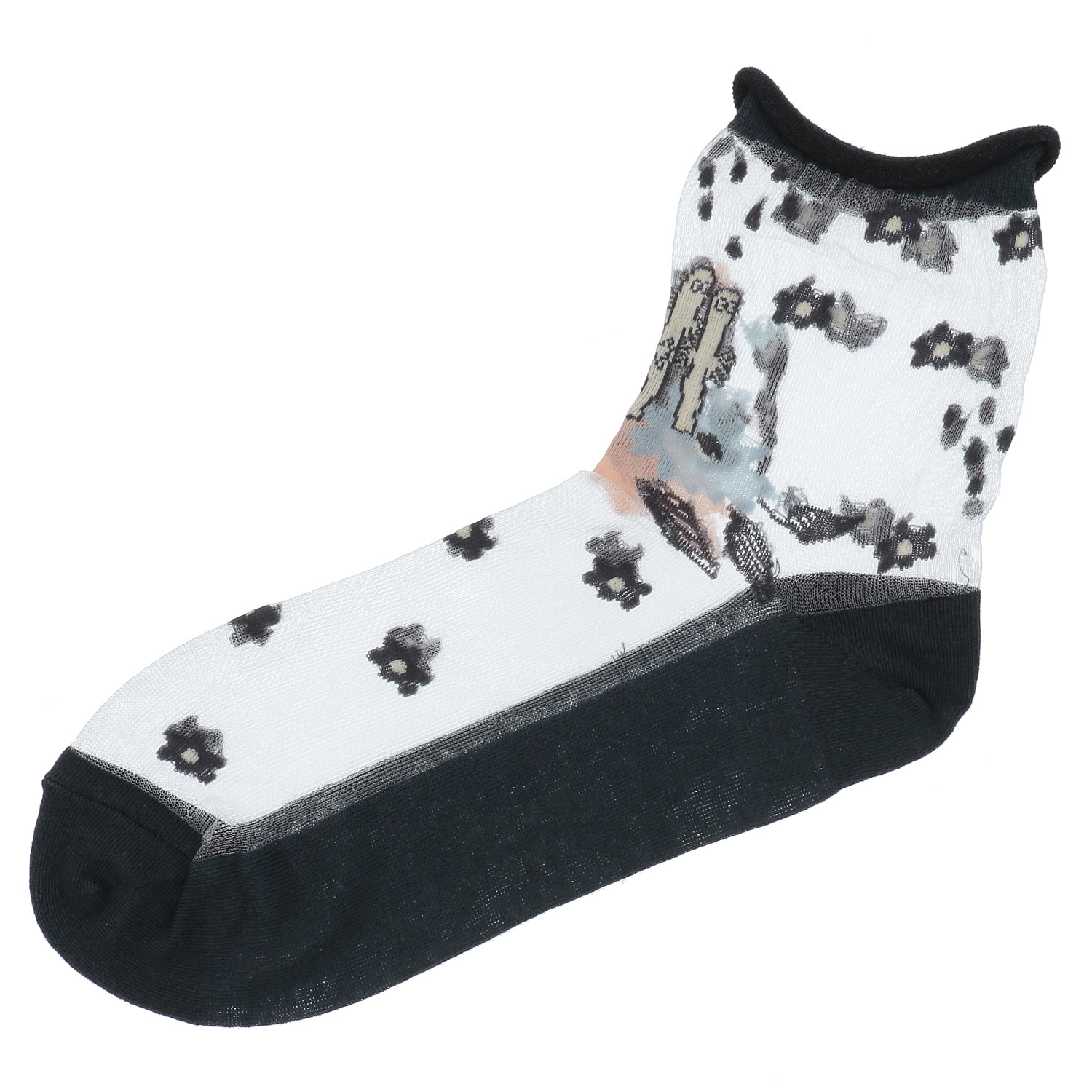 MOOMIN ロークルーソックス シースルー ニョロニョロと花【在庫限り】 - 画像2