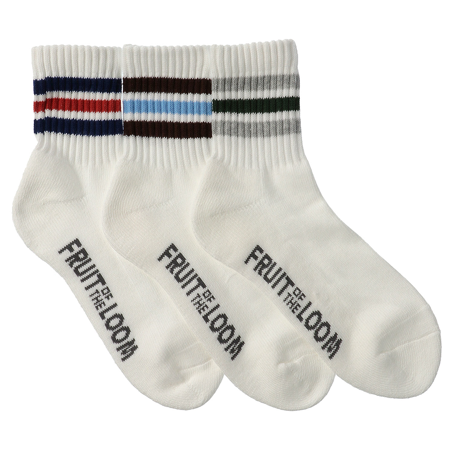 FRUIT OF THE LOOM／ フルーツオブザルーム  3足セット    クルー丈 ボーダー 靴下【在庫限り】