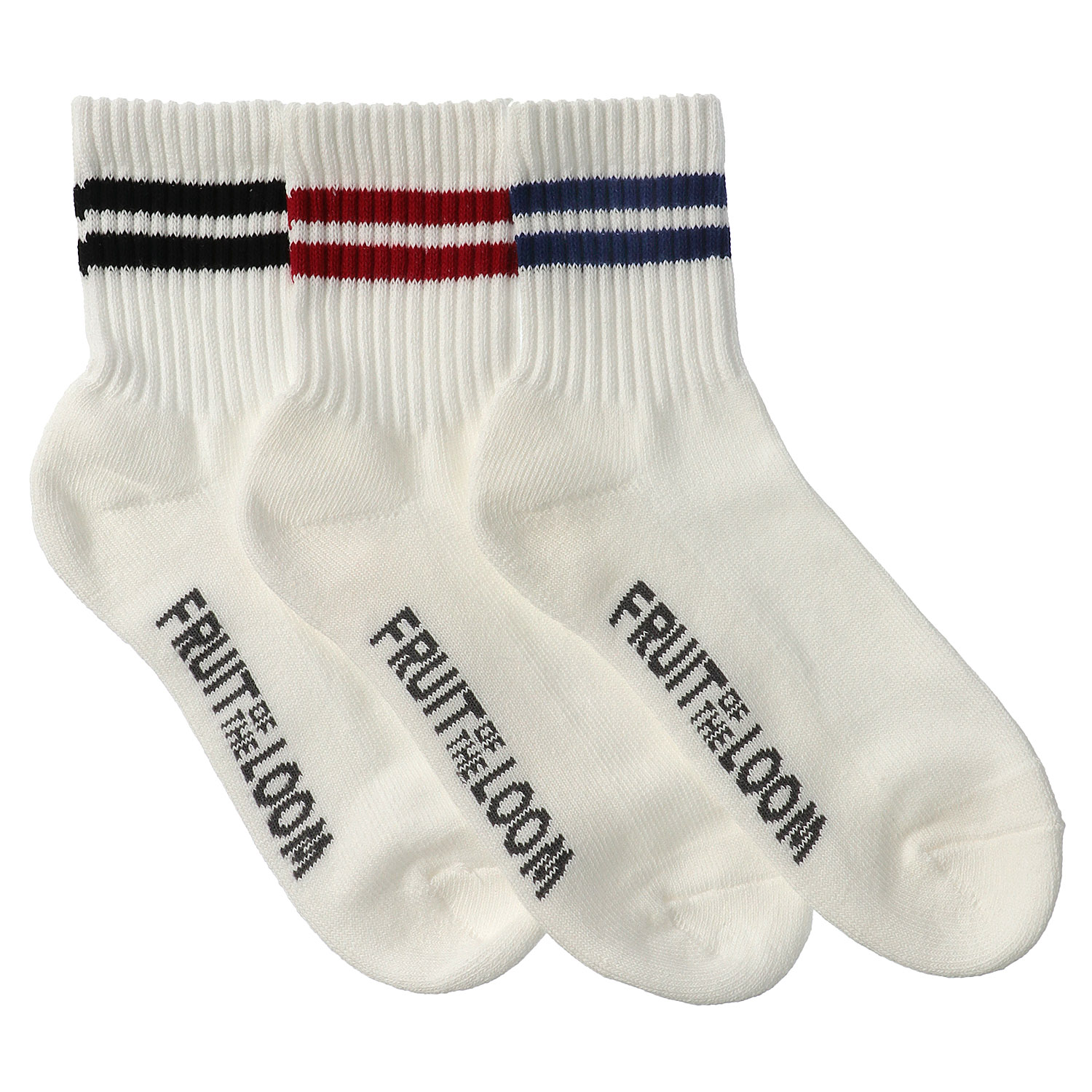 FRUIT OF THE LOOM／ フルーツオブザルーム  3足セット    クルー丈 ボーダー 靴下【在庫限り】