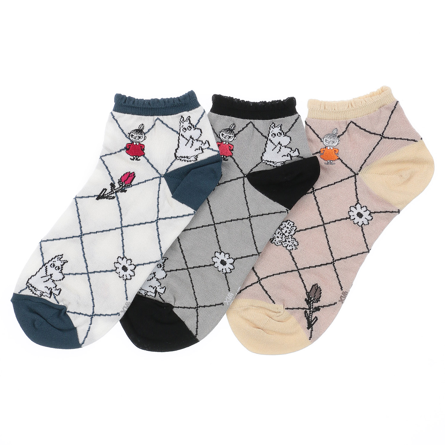 MOOMIN 冷感スニーカー丈ソックス 格子柄ミイ刺繍