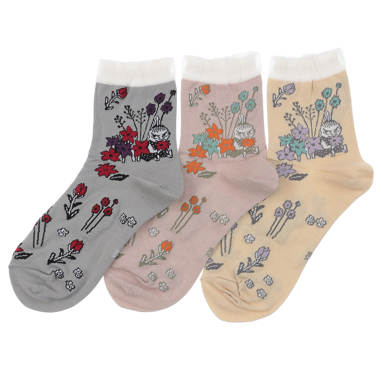 MOOMIN 冷感ロークルーソックス 花総柄