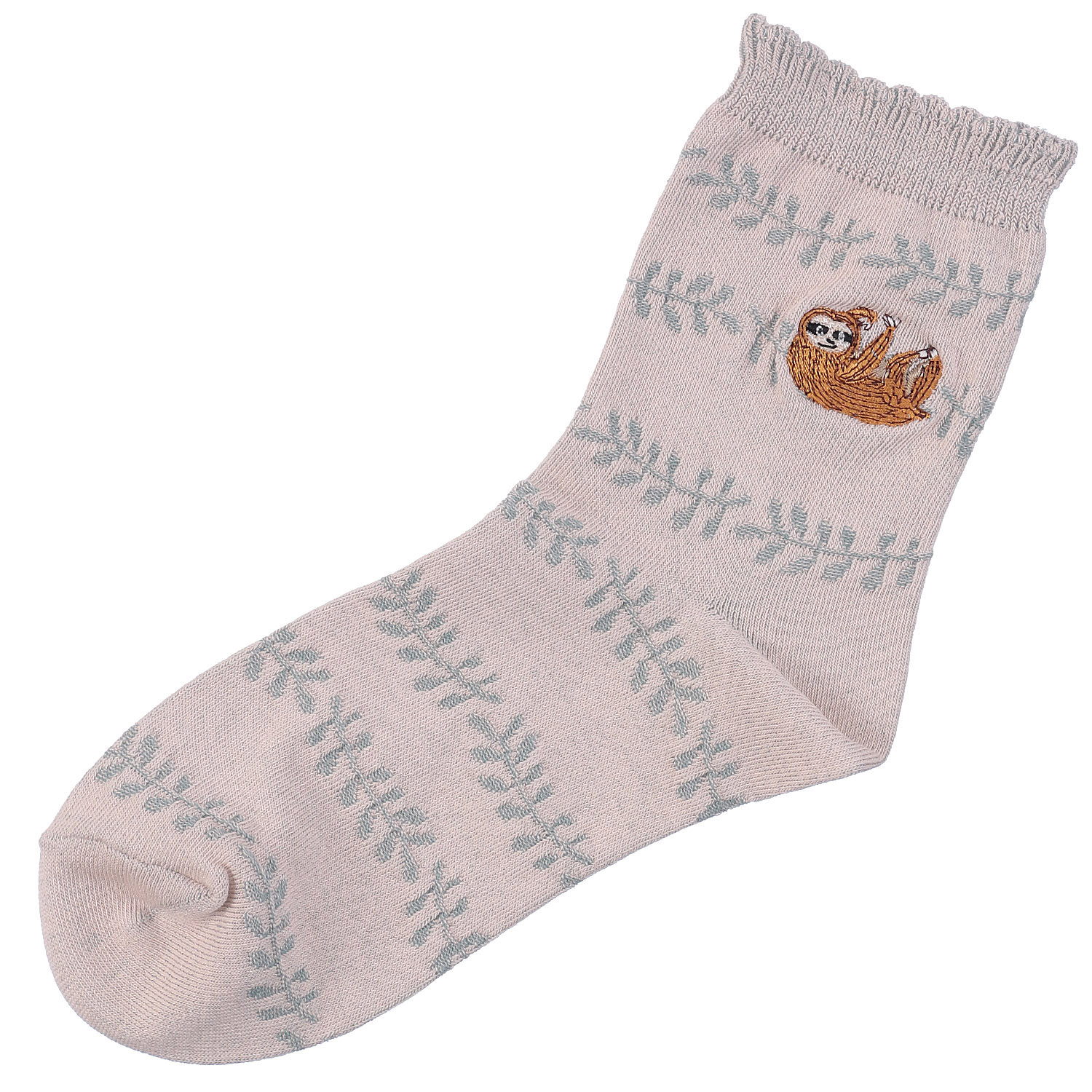 プティパ×emoemo ロークルー丈 リーフ＋ナマケモノ刺繍【在庫限り】 - 画像3