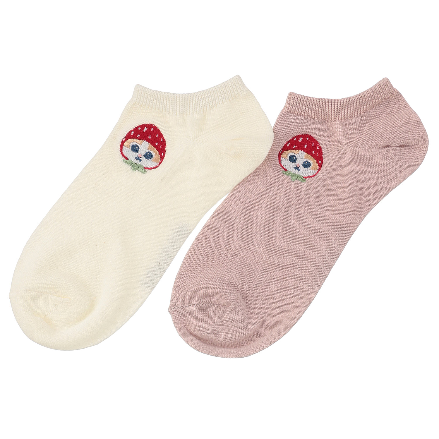 【再入荷】スニーカー丈ソックス モフサンド（苺にゃん刺繍柄）【在庫限り】