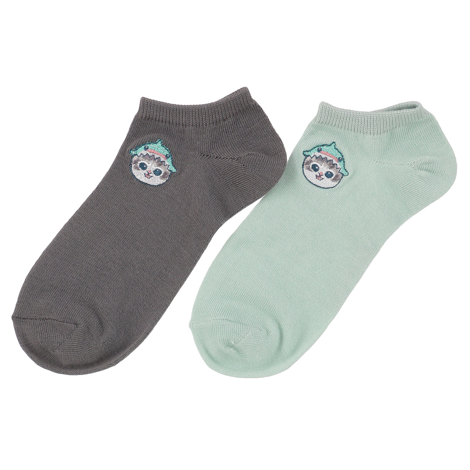 【再入荷】スニーカー丈ソックス モフサンド（サメにゃん刺繍柄）【在庫限り】