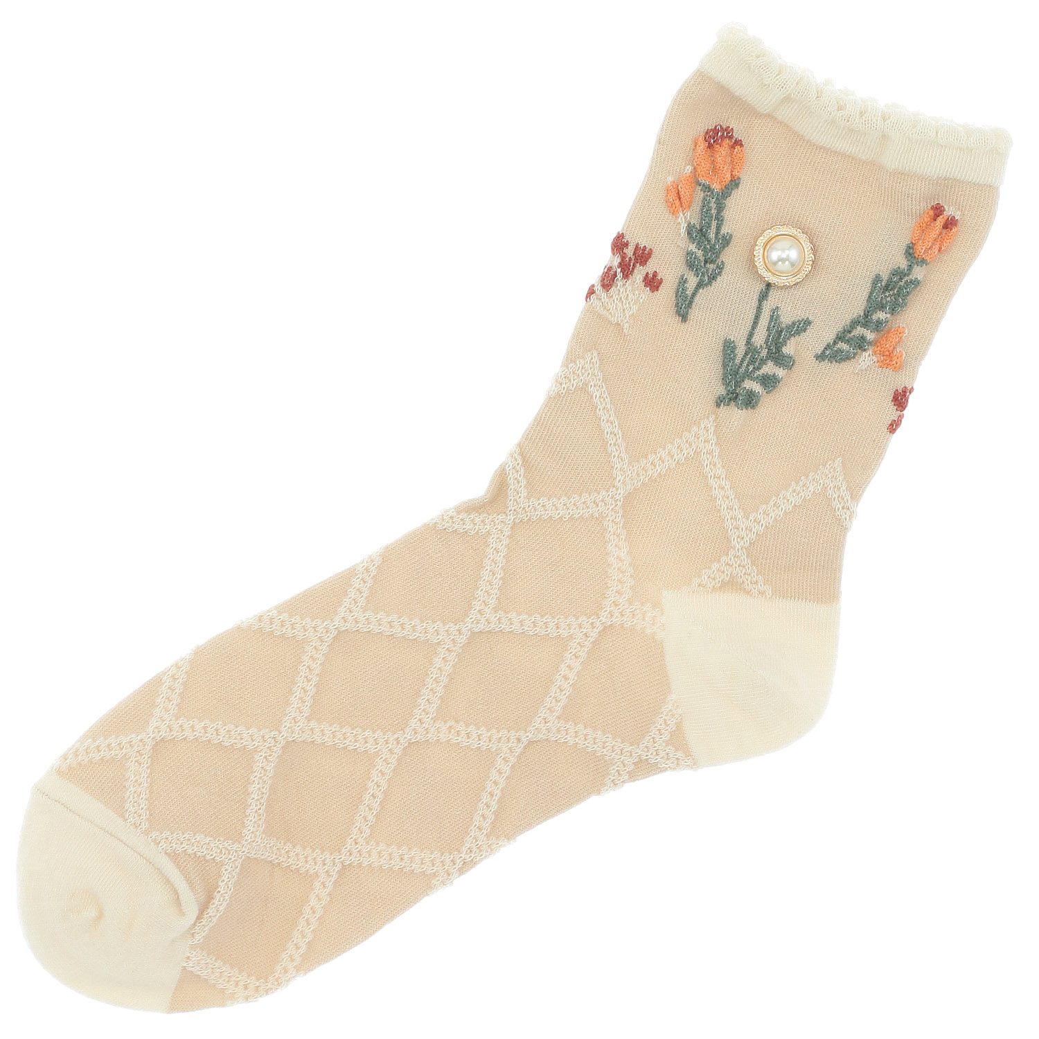 プティパ ロークルー丈 足首フラワー ビジュー付き 靴下【在庫限り】 - 画像3