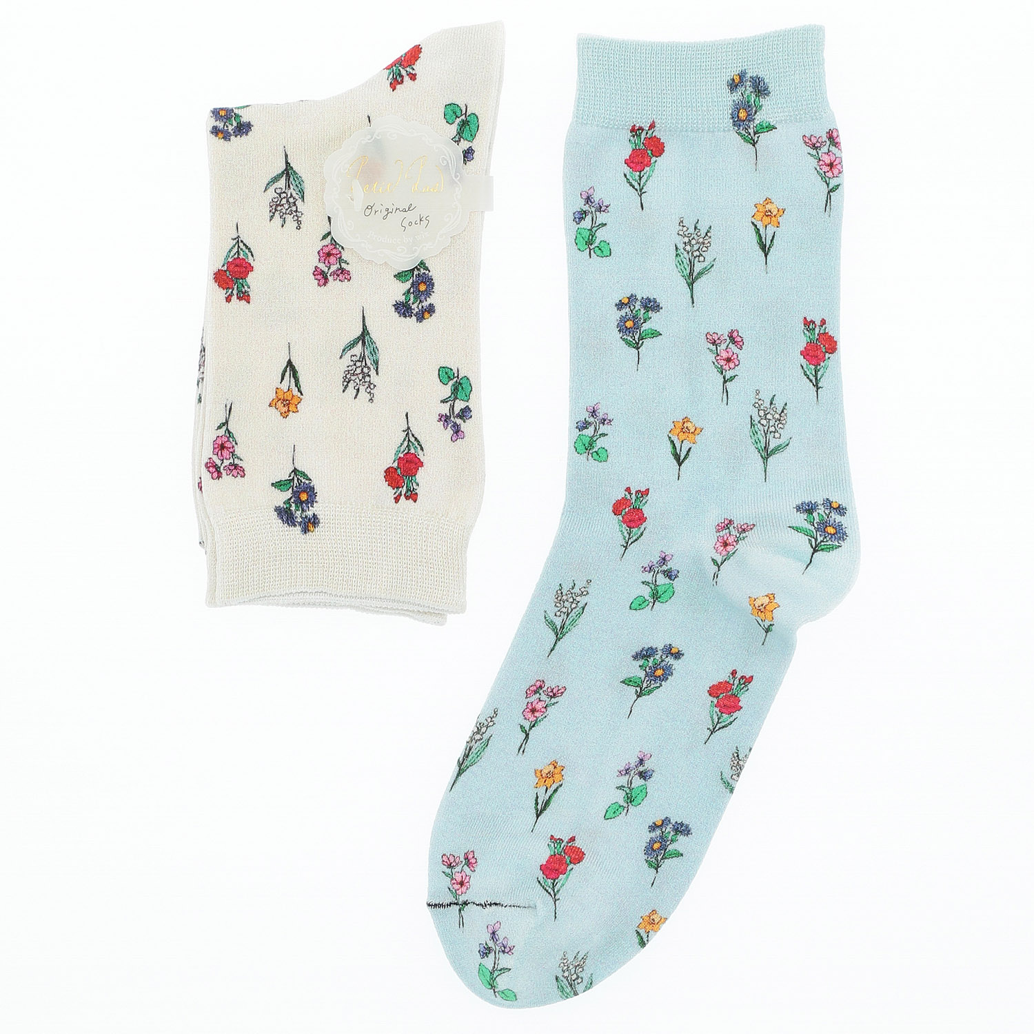 プティパ クルー丈 表綿100％ プリント  ガーデン柄 靴下【在庫限り】