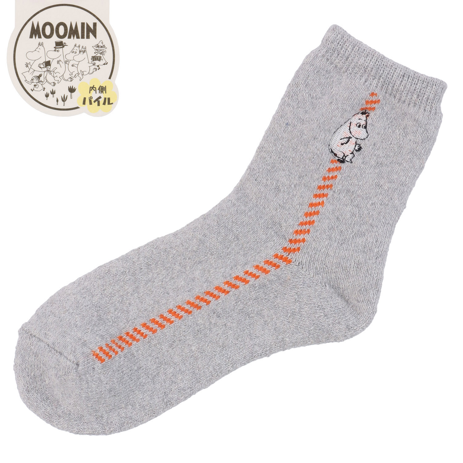 MOOMIN ロークルーソックス 内パイル ムーミン刺繍ハンドステッチ風【在庫限り】 - 画像2
