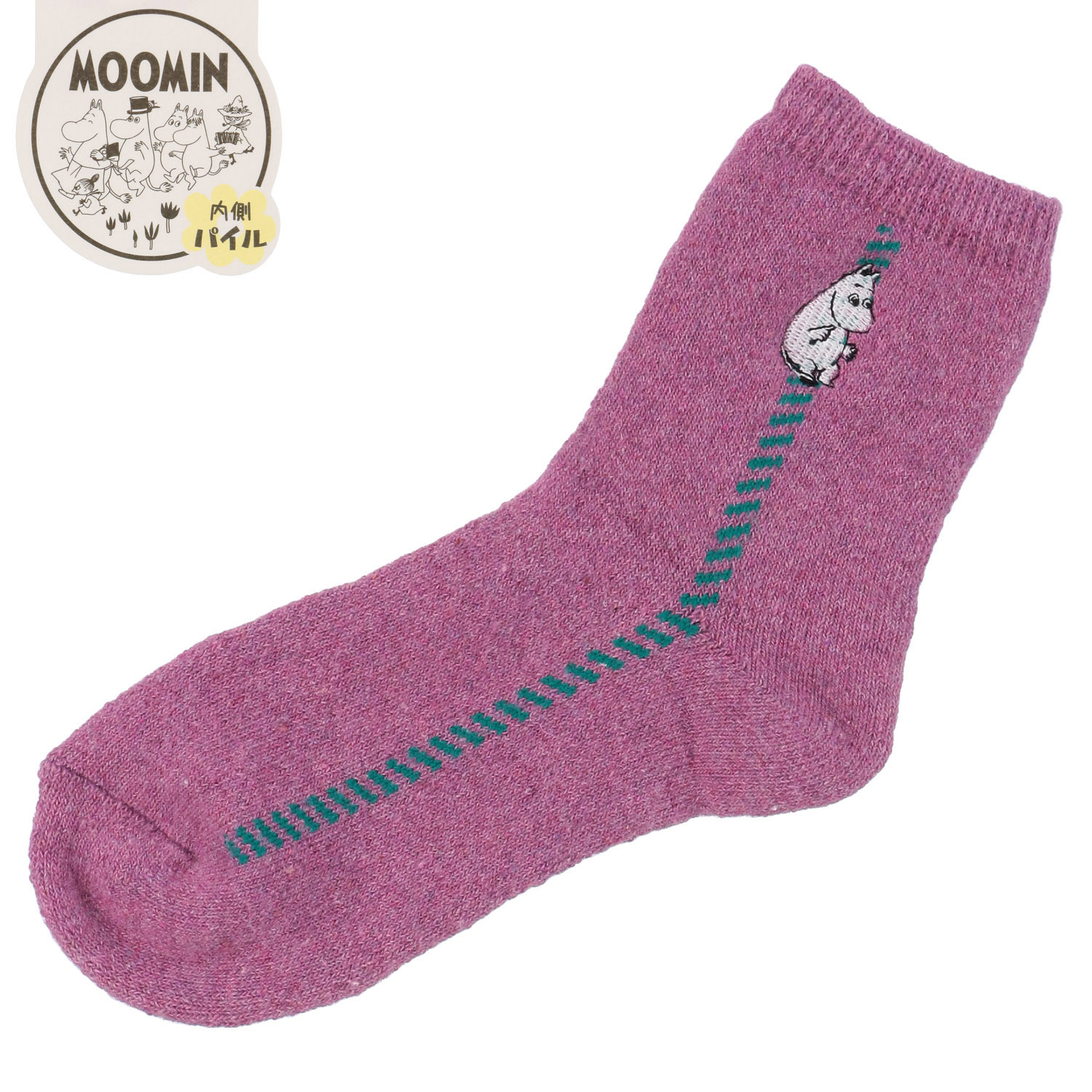 MOOMIN ロークルーソックス 内パイル ムーミン刺繍ハンドステッチ風【在庫限り】 - 画像5