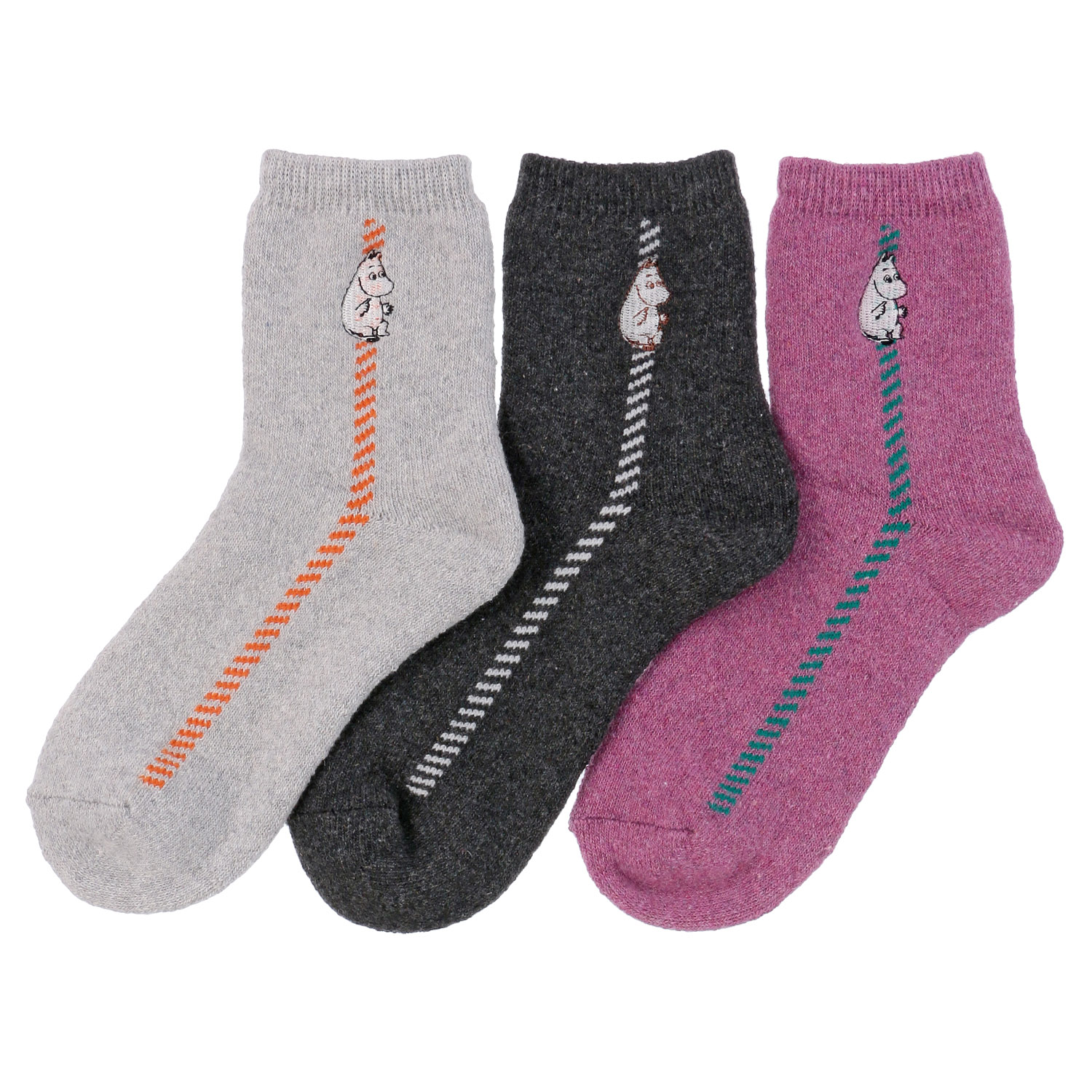 MOOMIN ロークルーソックス 内パイル ムーミン刺繍ハンドステッチ風【在庫限り】