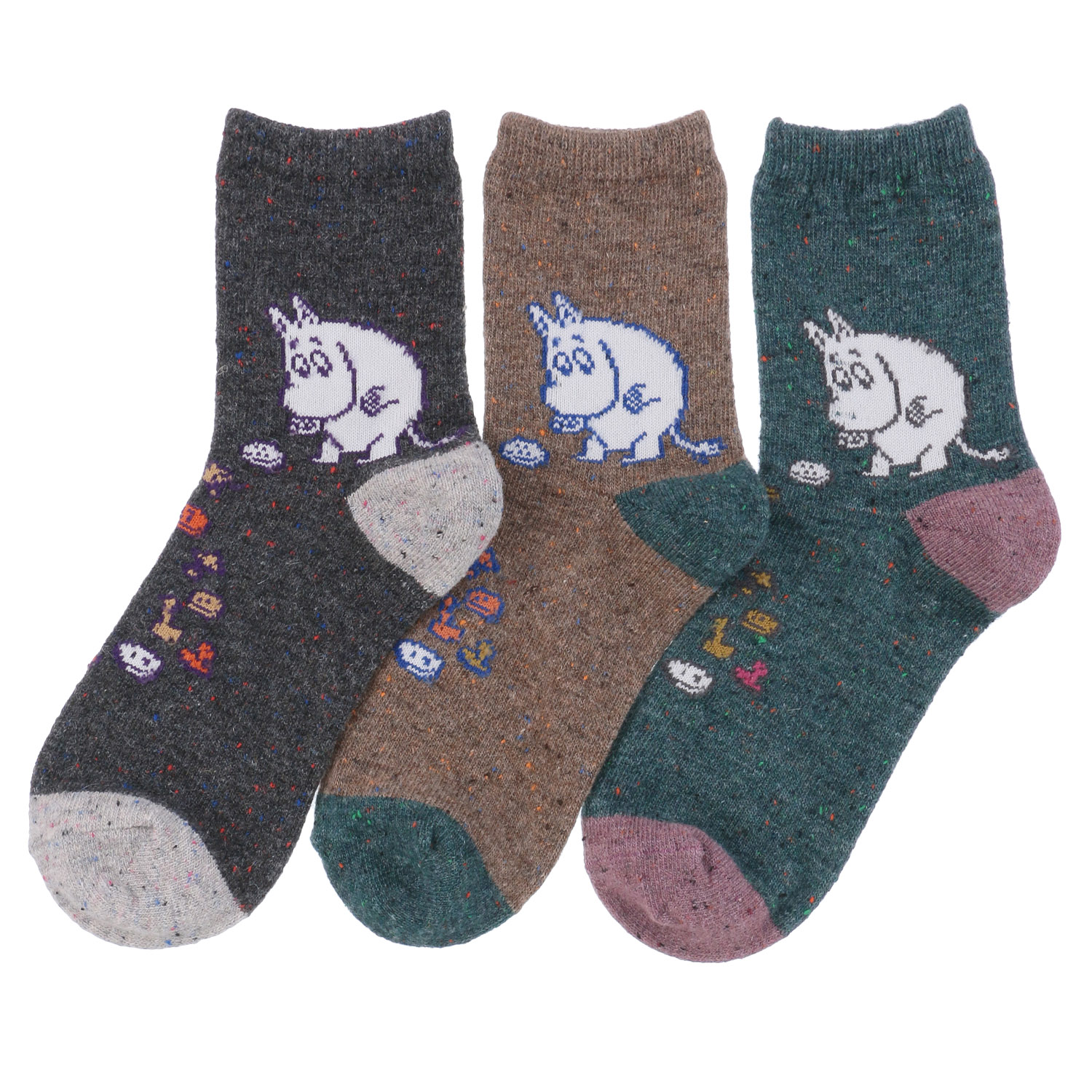 MOOMIN ロークルーソックス ネップ ボタン拾いムーミン【在庫限り】