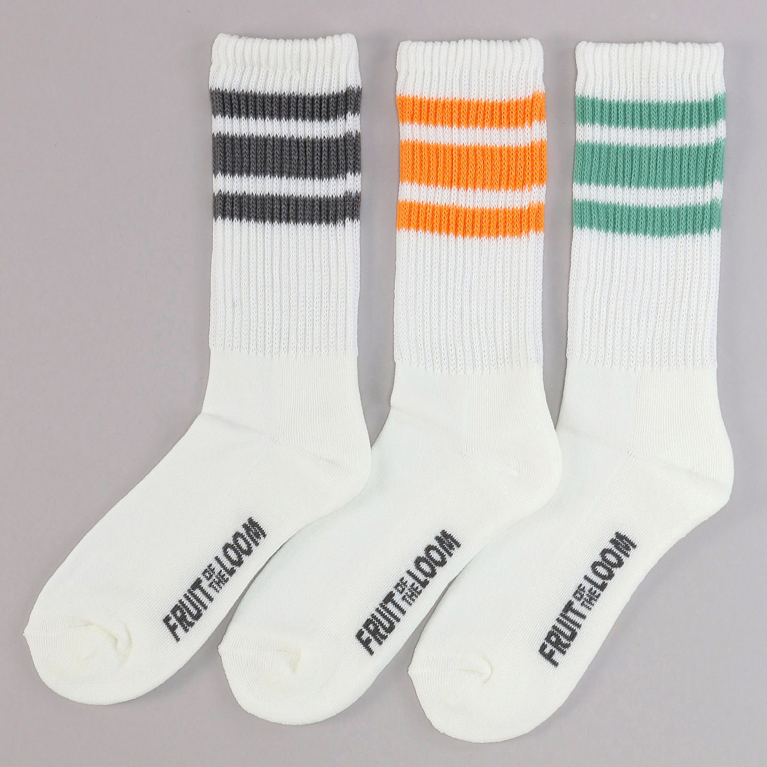 FRUIT OF THE LOOM／ フルーツオブザルーム  3足セット   リッチェル編み クルー丈 ボーダー 靴下
