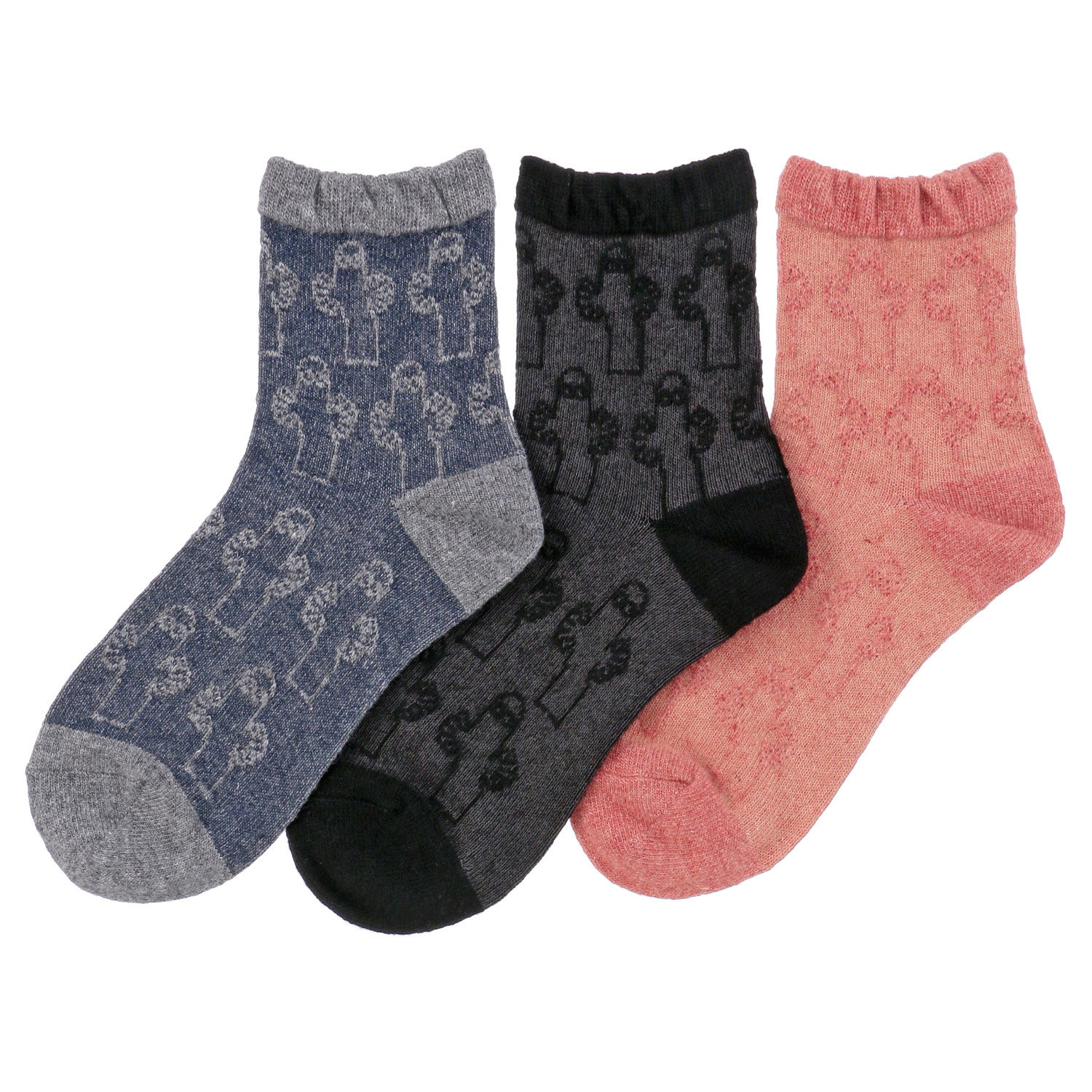 MOOMIN ロークルーソックス やわらかウール 逆スパニョロ総柄【在庫限り】