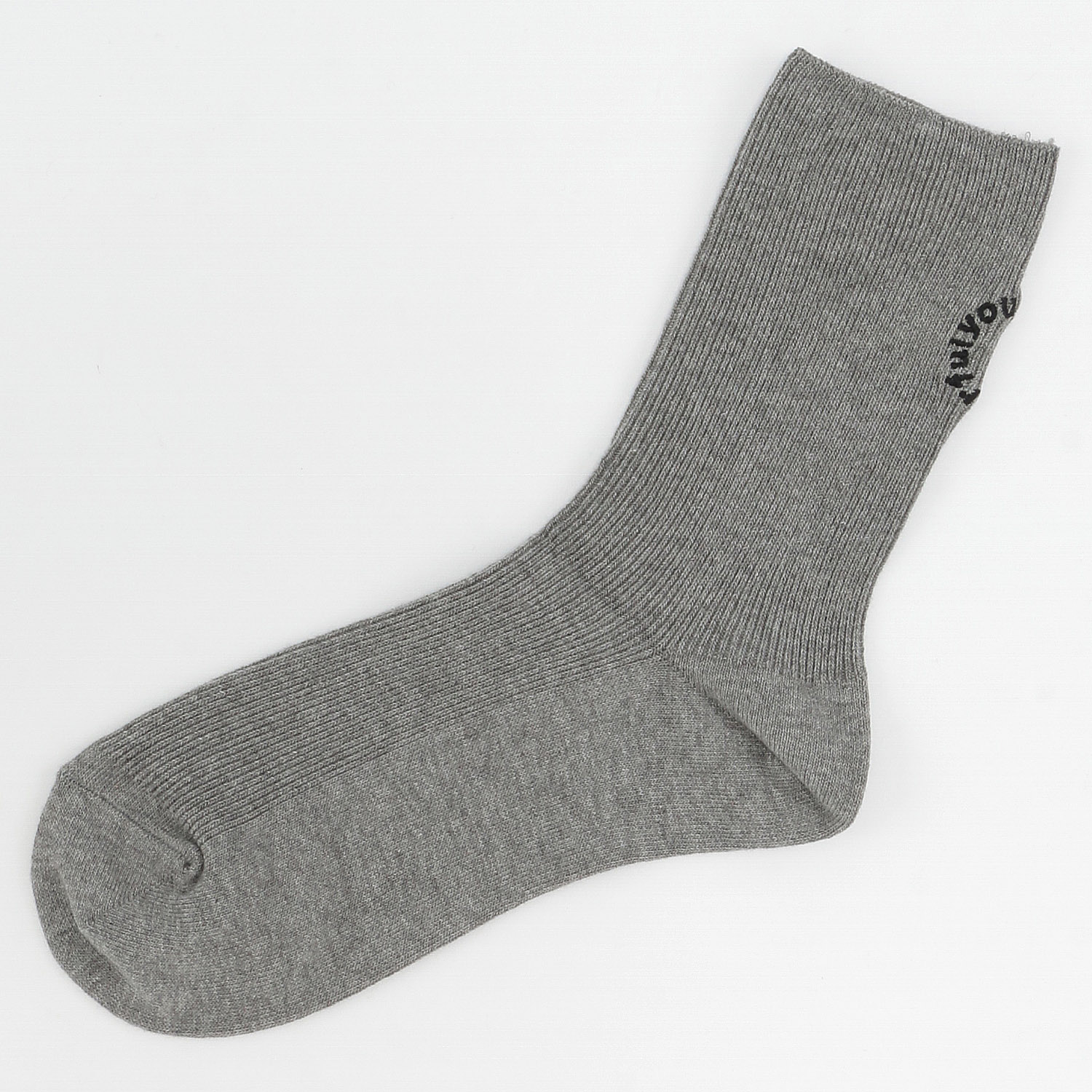 日本製  リブ バック刺しゅう ハイクルー丈 靴下