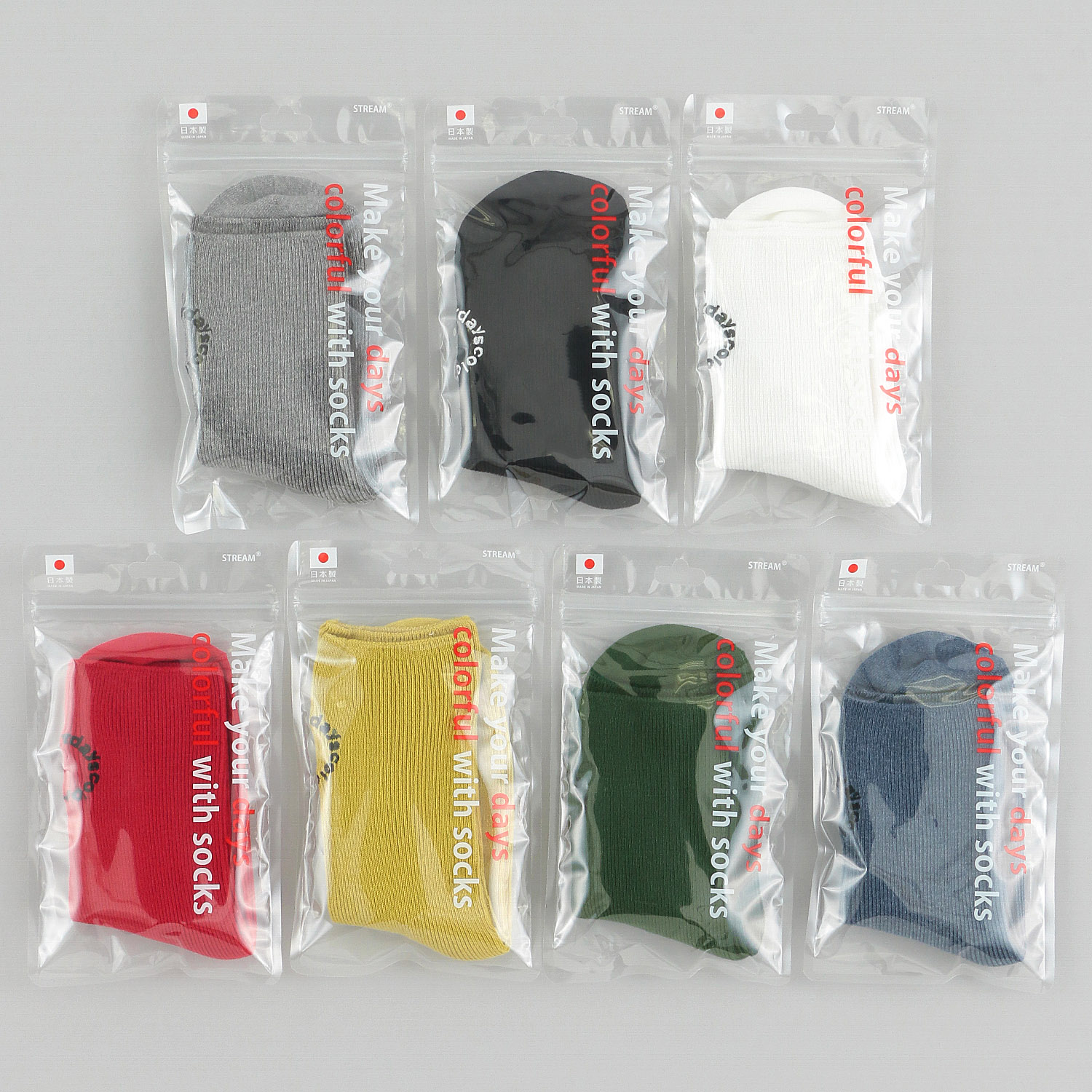 日本製  リブ バック刺しゅう ハイクルー丈 靴下