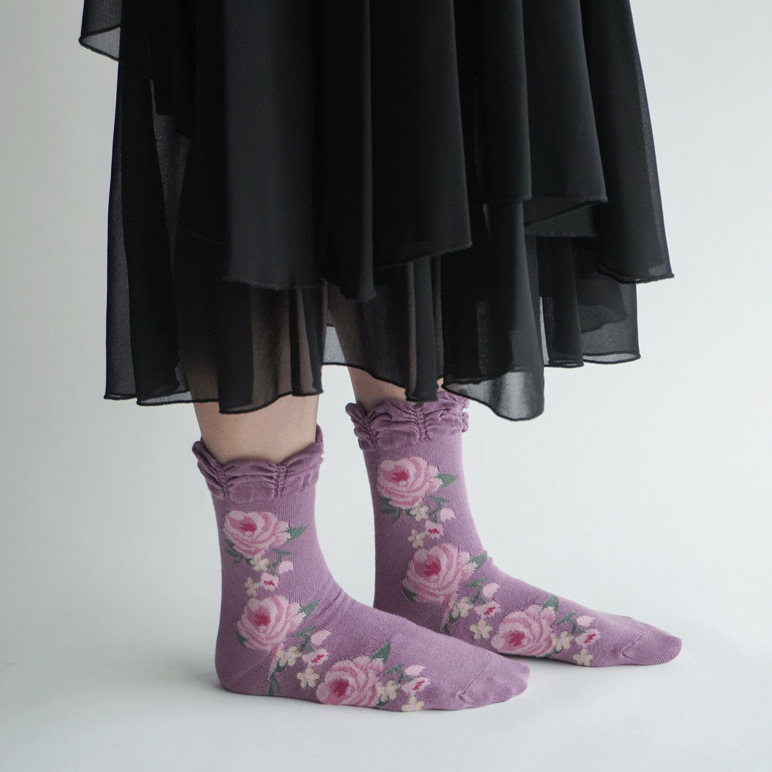 ギュレ レーヨンシルク混 大バラ柄 靴下 - 画像13