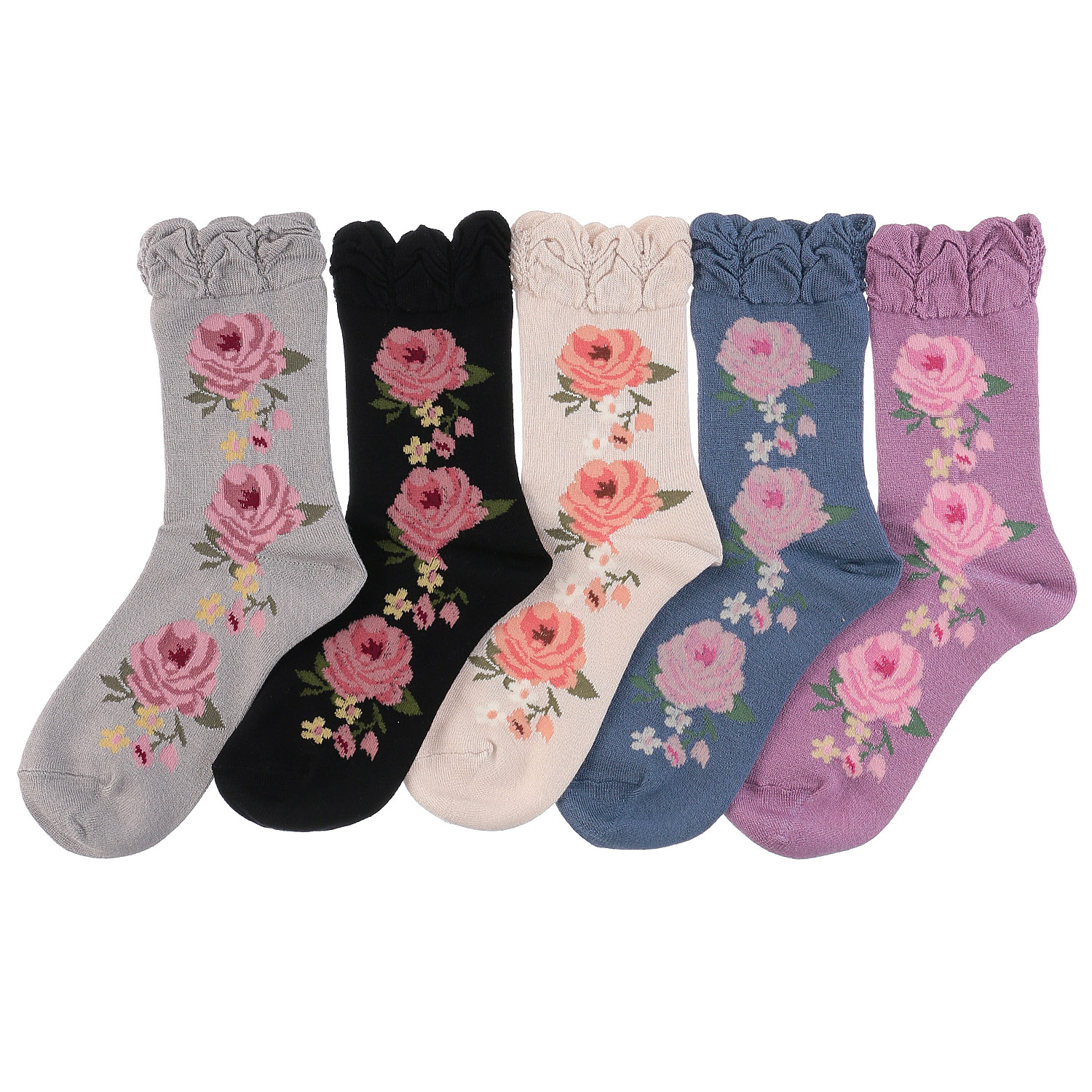 ギュレ レーヨンシルク混 大バラ柄 靴下