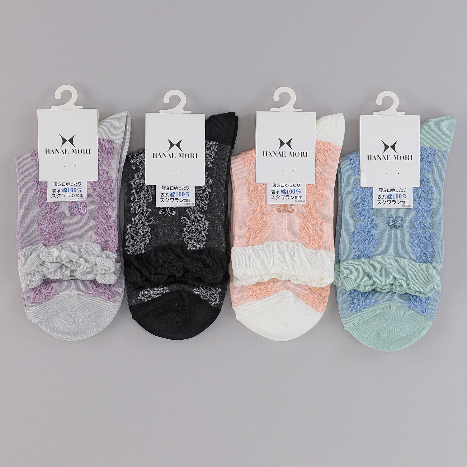 ハナエモリ クルー丈ソックス スパイラル柄