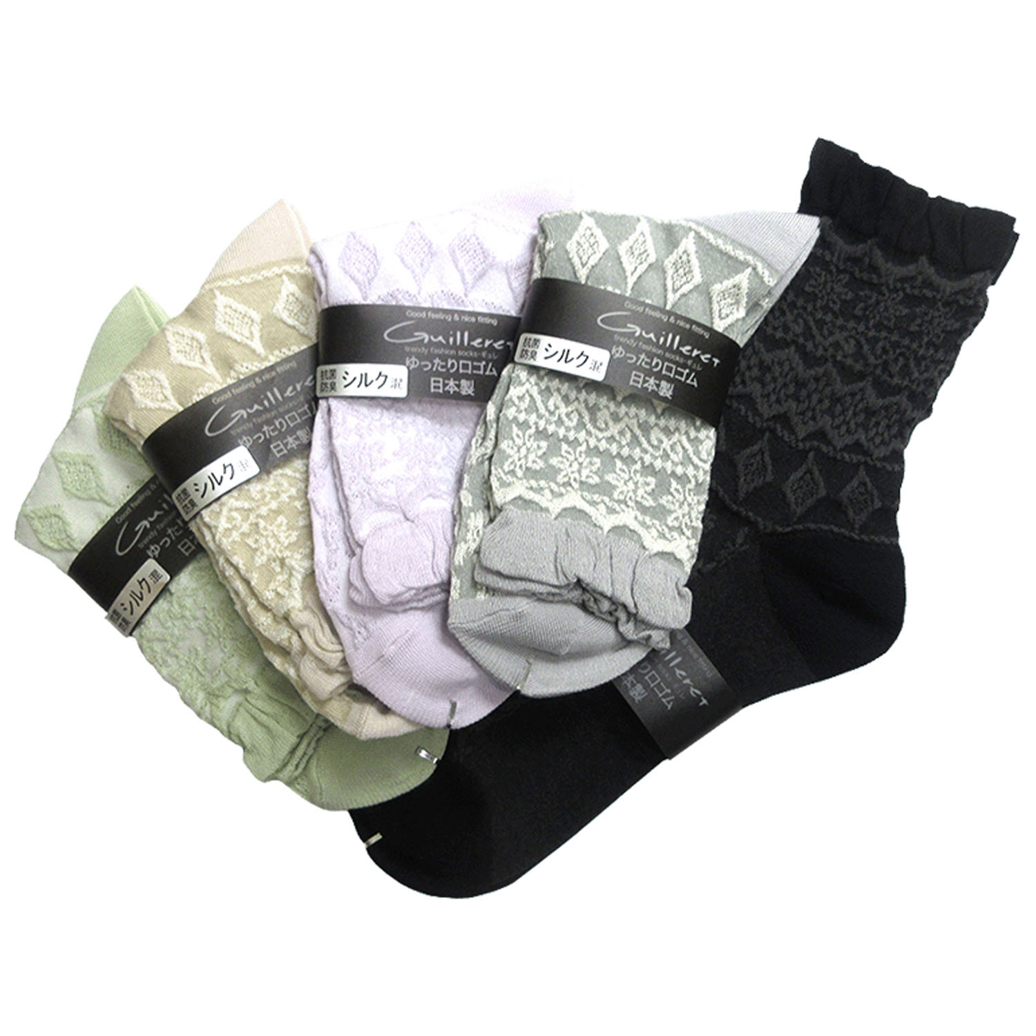 ギュレ シルク混 フロート幾何学柄＆小花柄無地【在庫限り】