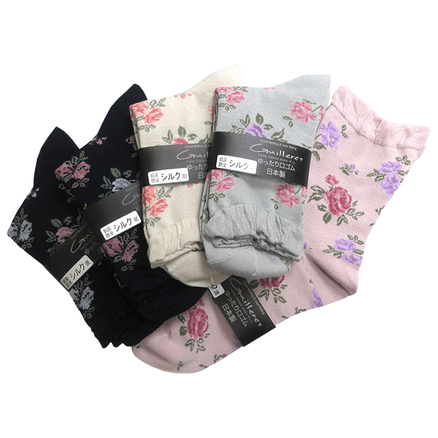 ギュレ シルク混 2色薔薇柄