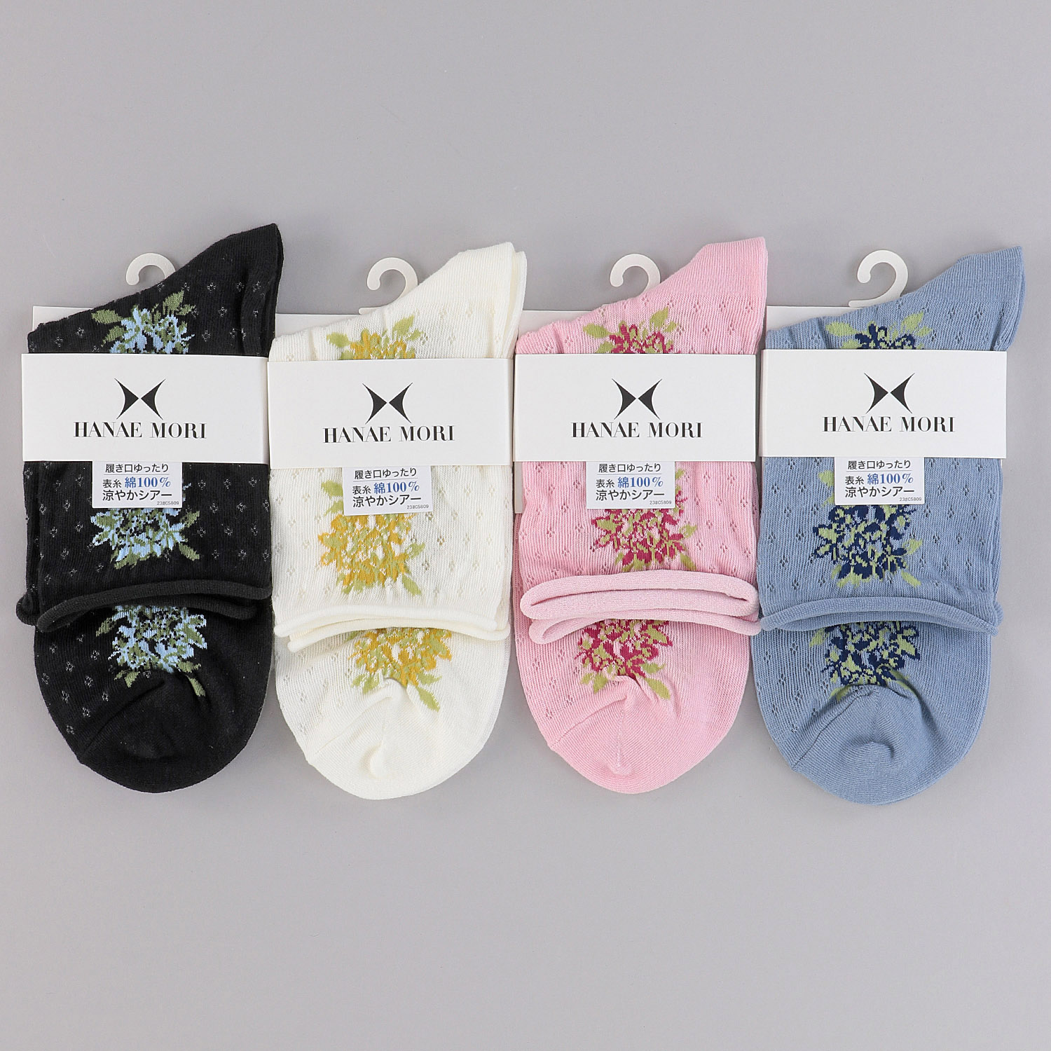 ハナエモリ クルー丈 シアーソックス