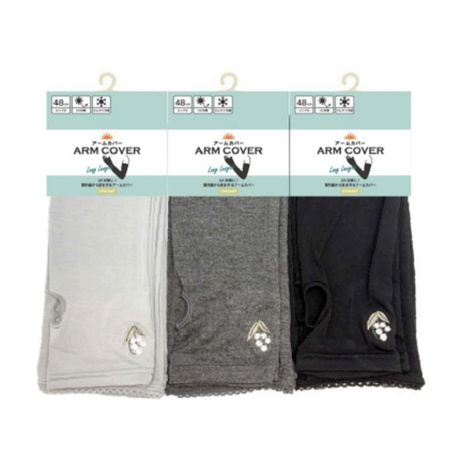 STREAM アームカバー 花刺しゅう ロング（48cm丈）