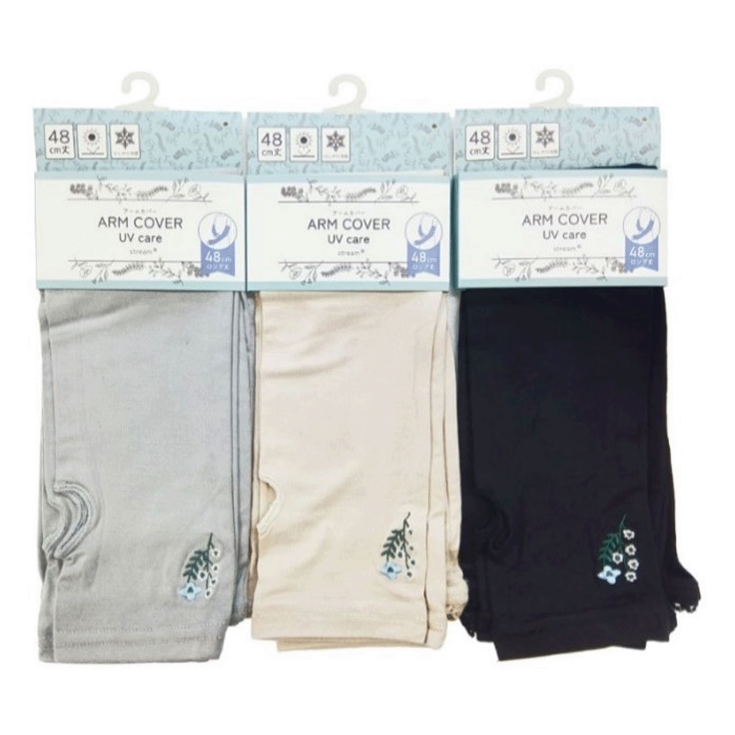 STREAM アームカバー 花刺しゅう ロング（48cm丈）【在庫限り】