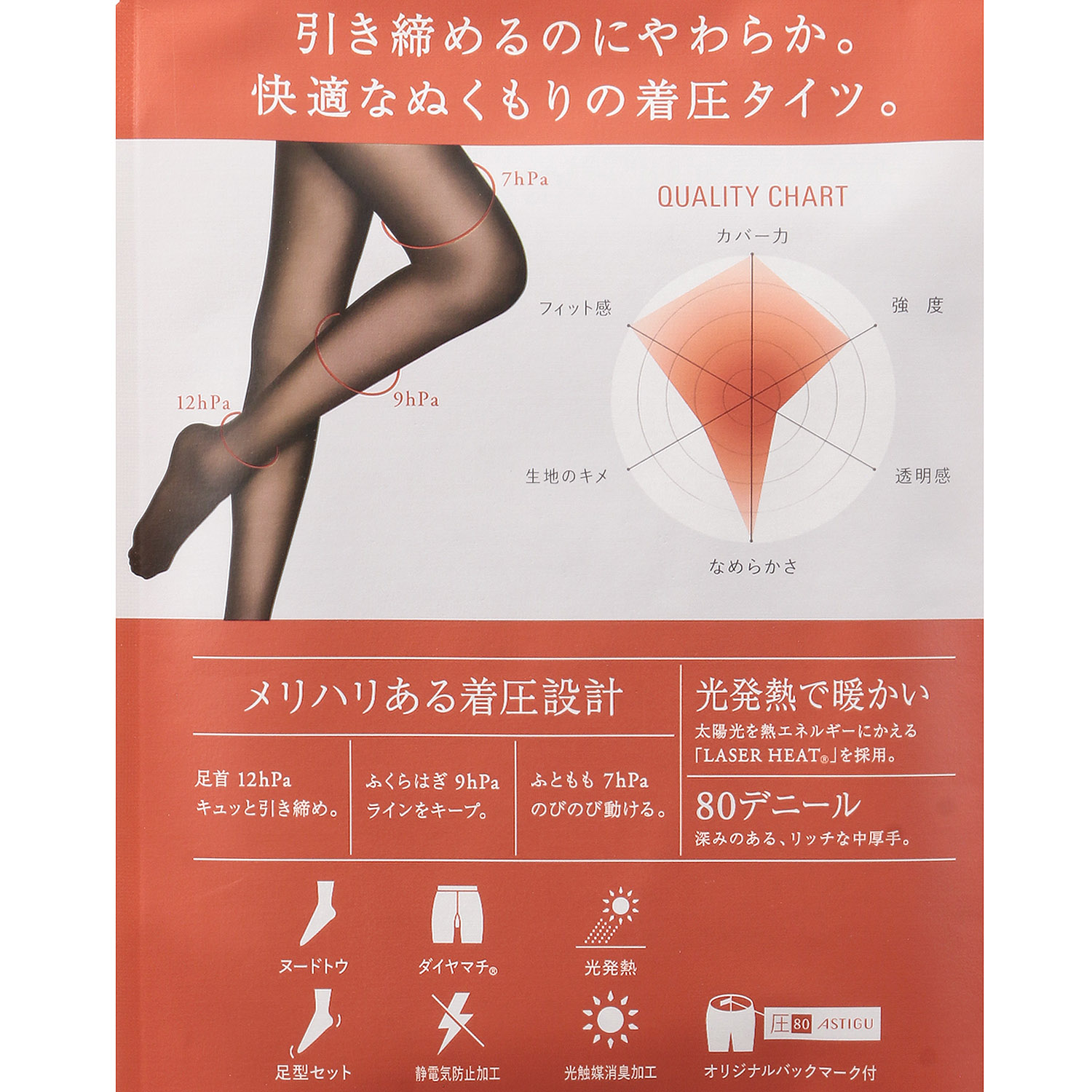 ATSUGI アスティーグ 圧 80デニール - 画像2