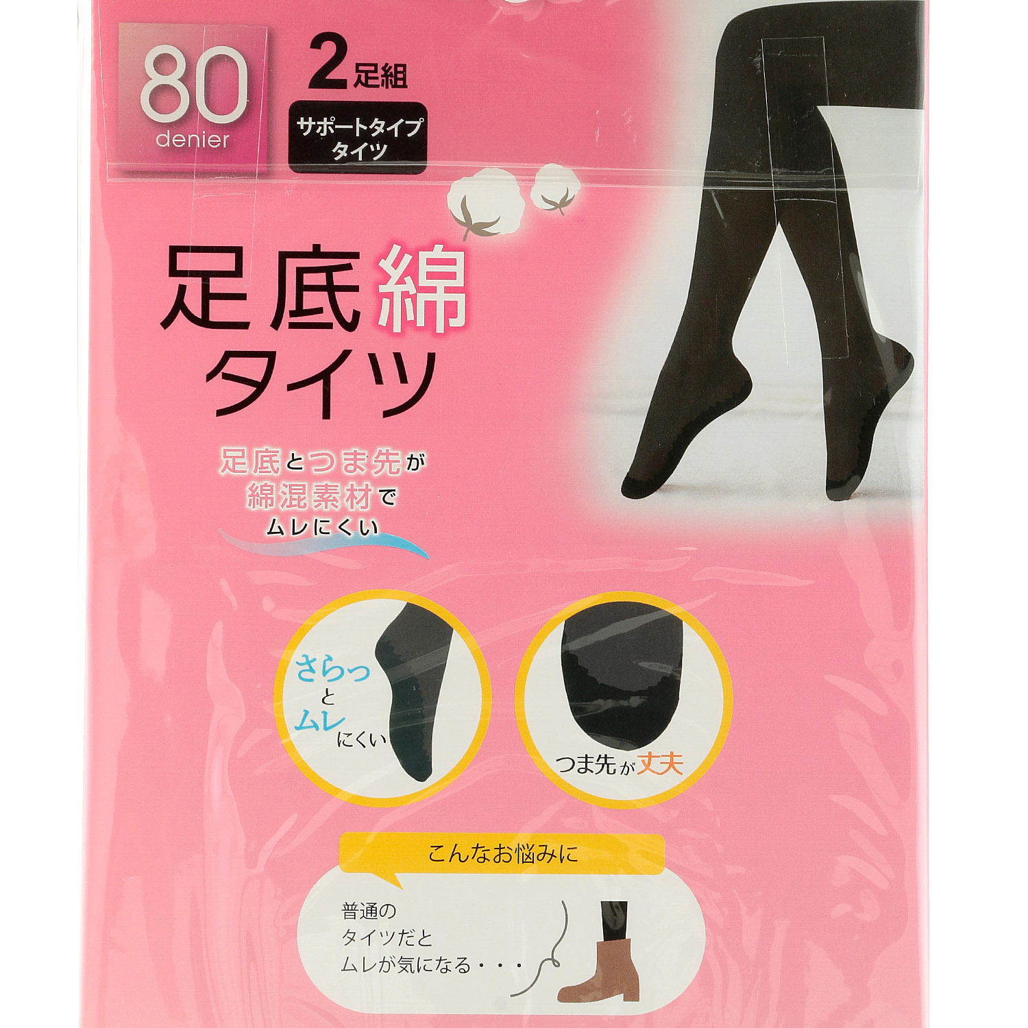足底綿 タイツ 80デニール  （2足組×卸単位3）【在庫限り】 - 画像2