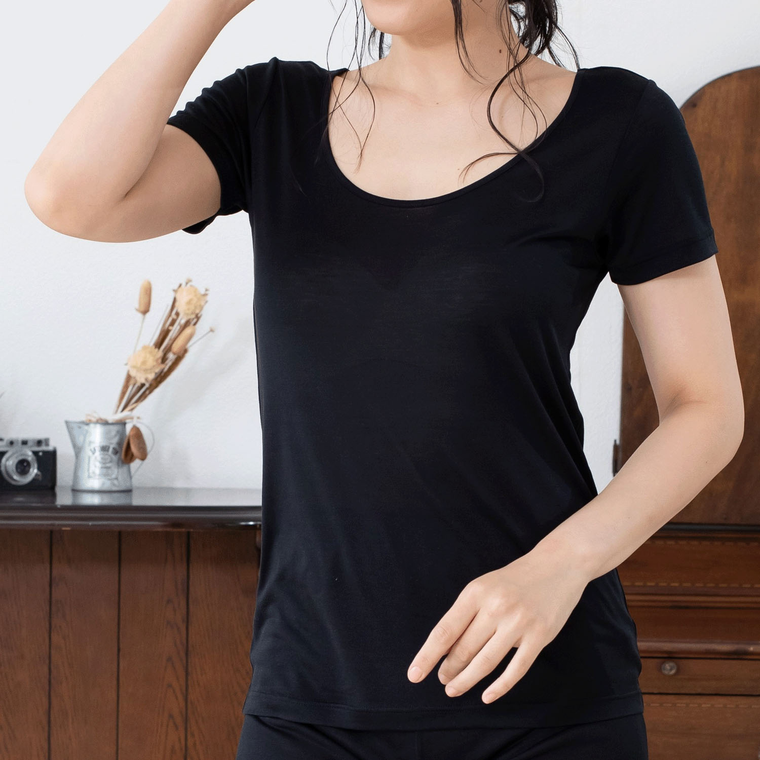 シルク 3分袖 LL 絹紡糸 - 画像1