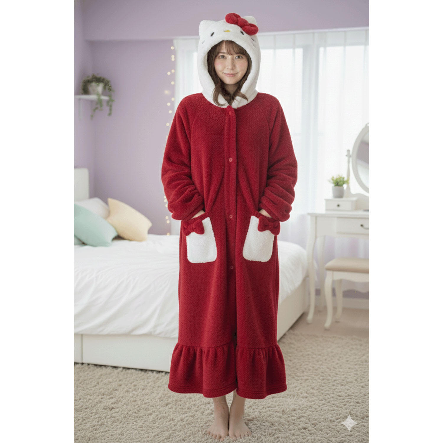 ハローキティ両面ボア着る毛布