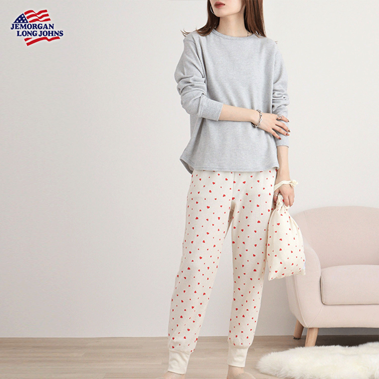 【JEMORGAN LONG JOHNS】ハート柄ワッフルルームウェア3点セット - 画像11